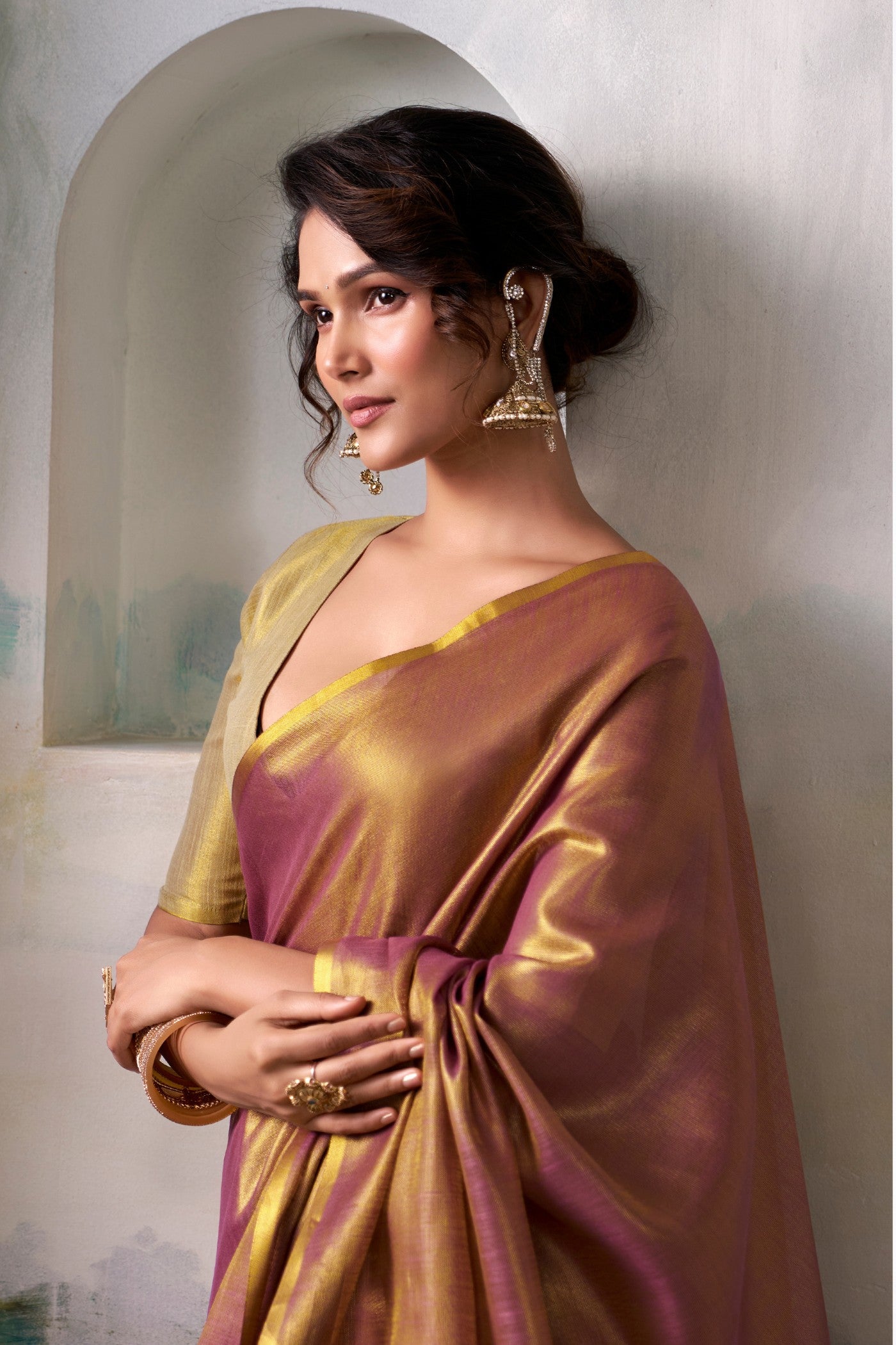 Buy MySilkLove Pecan Brown Handloom Tissue Saree Online