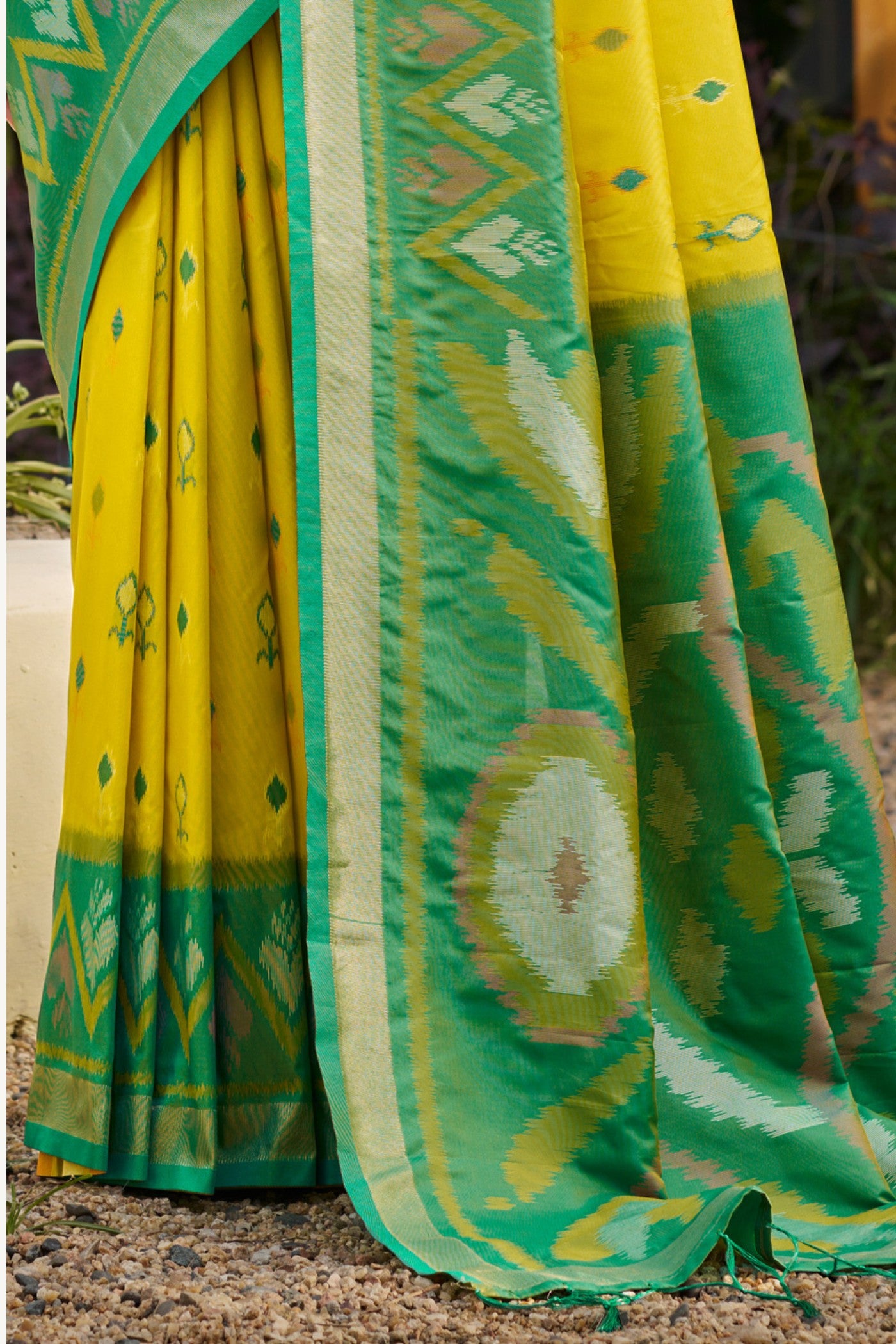Buy MySilkLove Corn Yellow Ikkat Soft Silk Saree Online