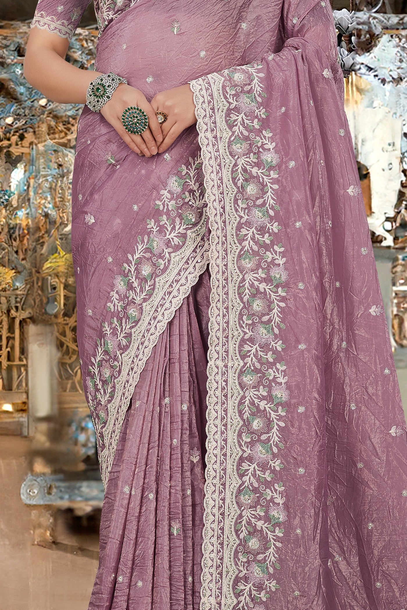 Buy MySilkLove Bouquet Purple Embroidery Designer Saree Online