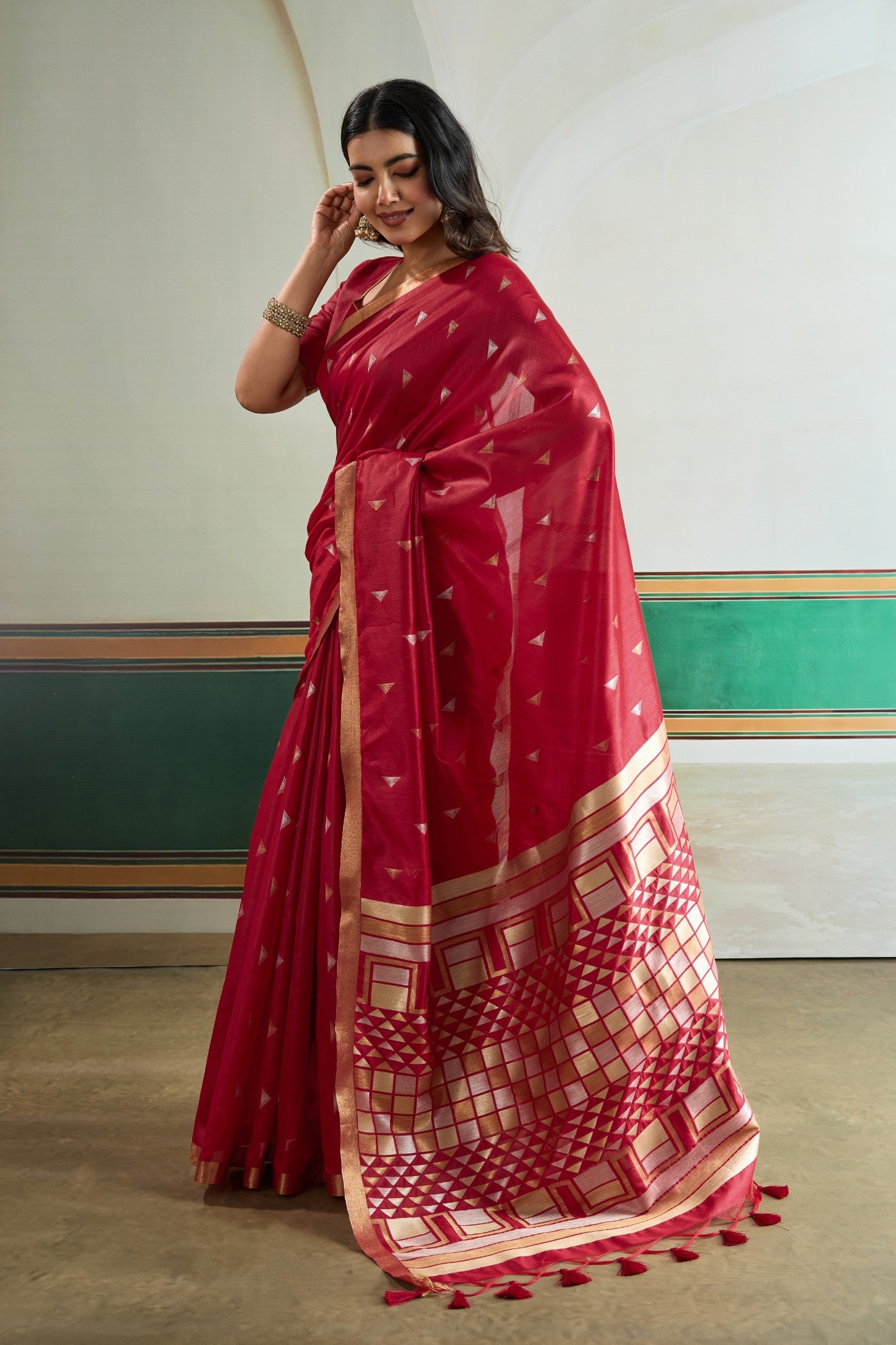 Buy MySilkLove Batorange Red Tussar Handloom Silk Saree Online