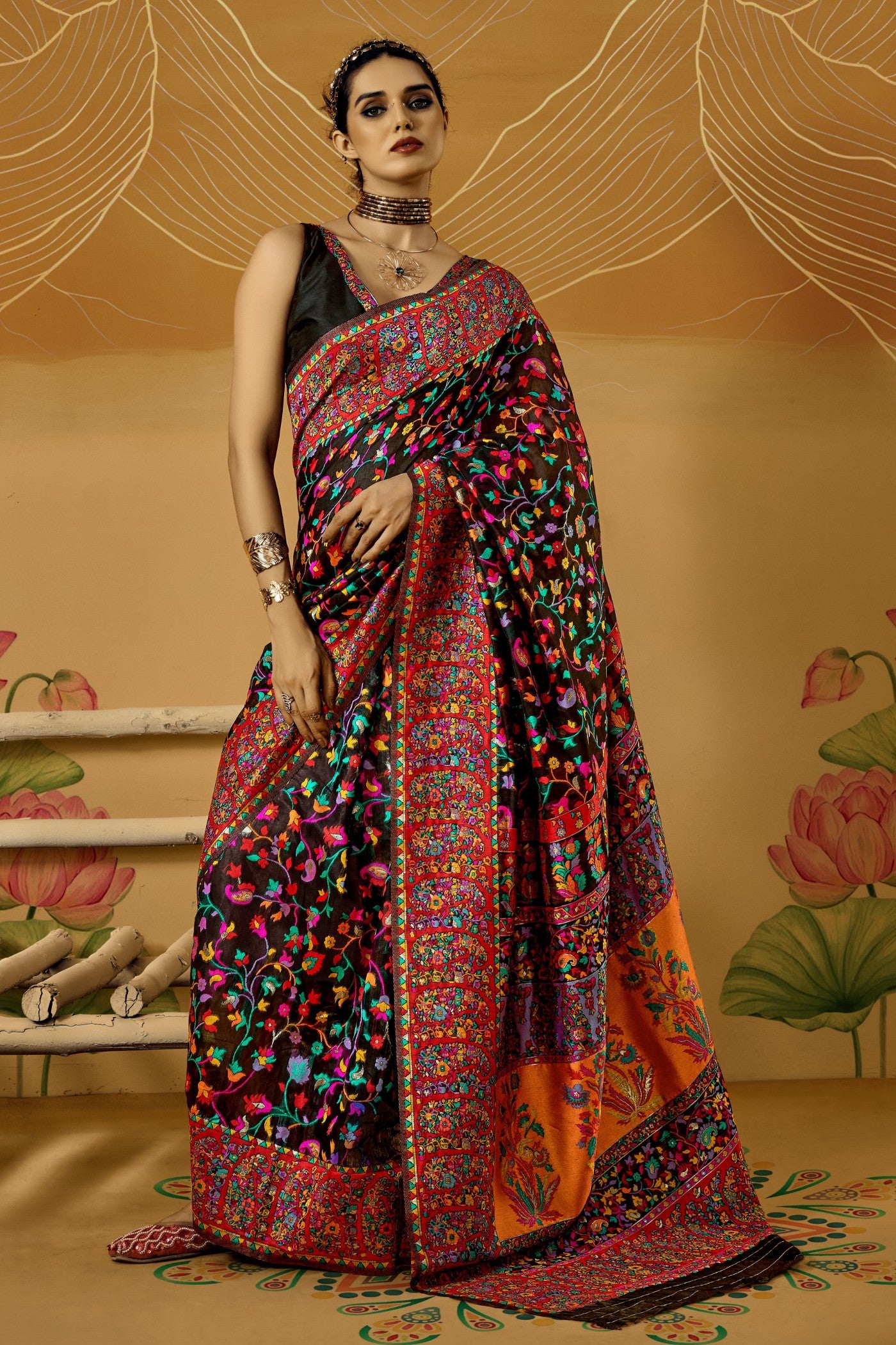 Buy MySilkLove Blackcurrant Kashmiri Handloom Jamewar Saree Online