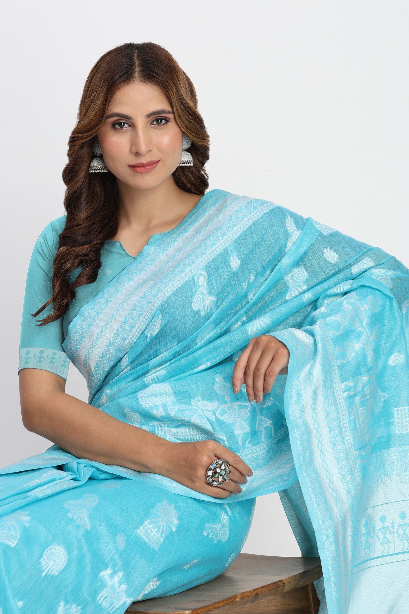 MySilkLove Chathams Blue Woven Linen Cotton Saree