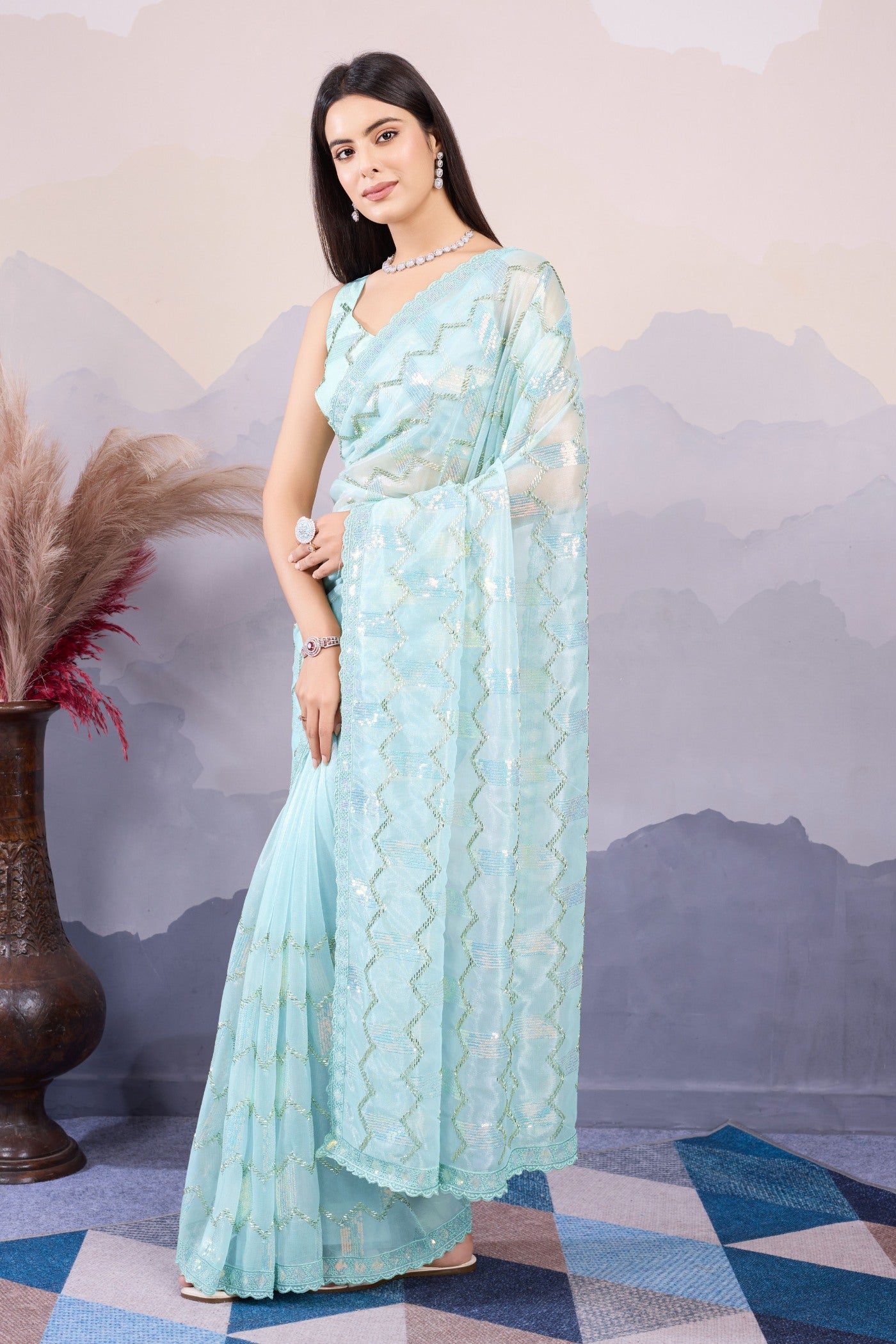 Buy MySilkLove Sky Blue Designer Partywear Saree Online