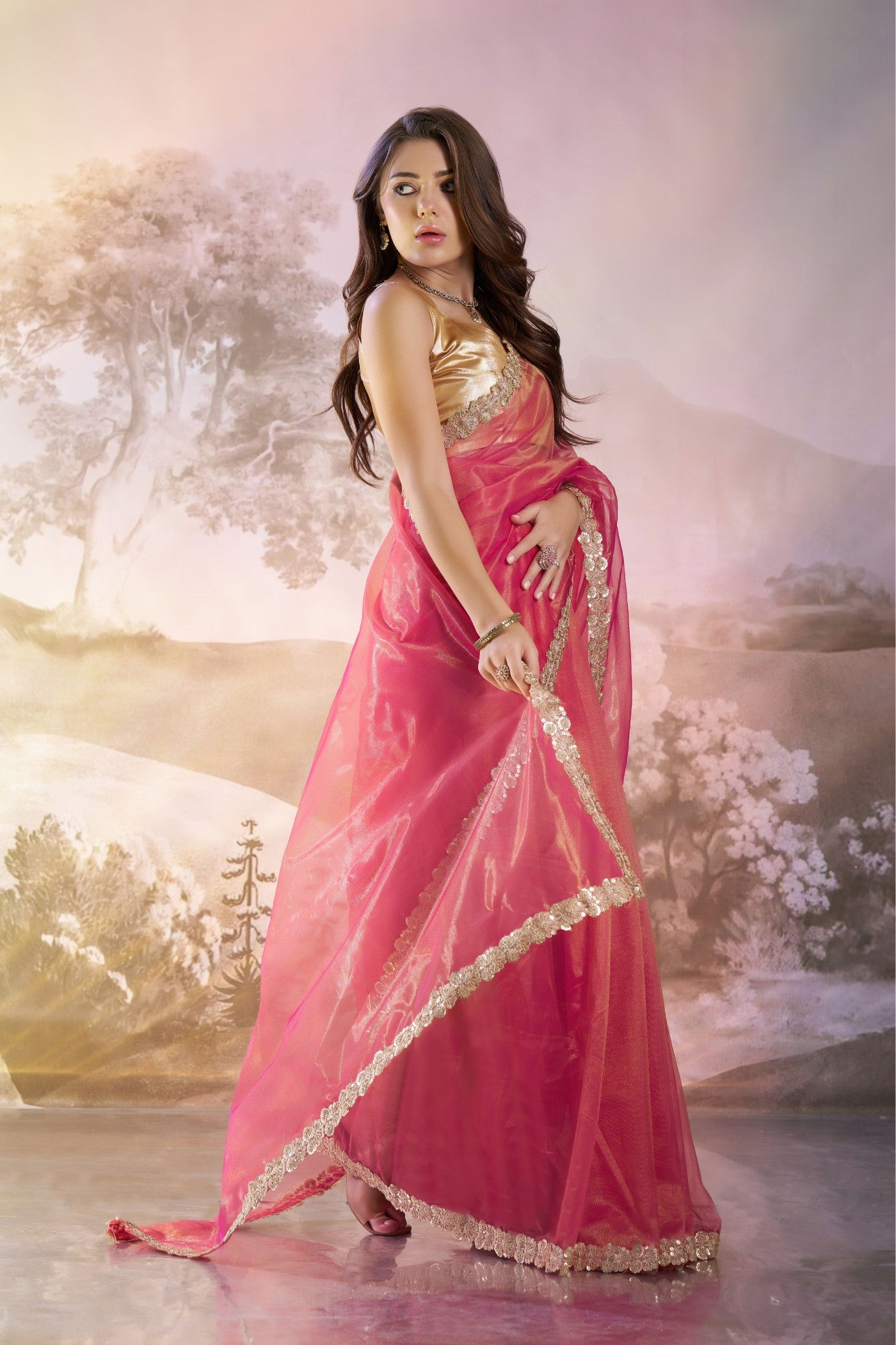 Buy MySilkLove Dusty Pink Partywear Net Saree Online