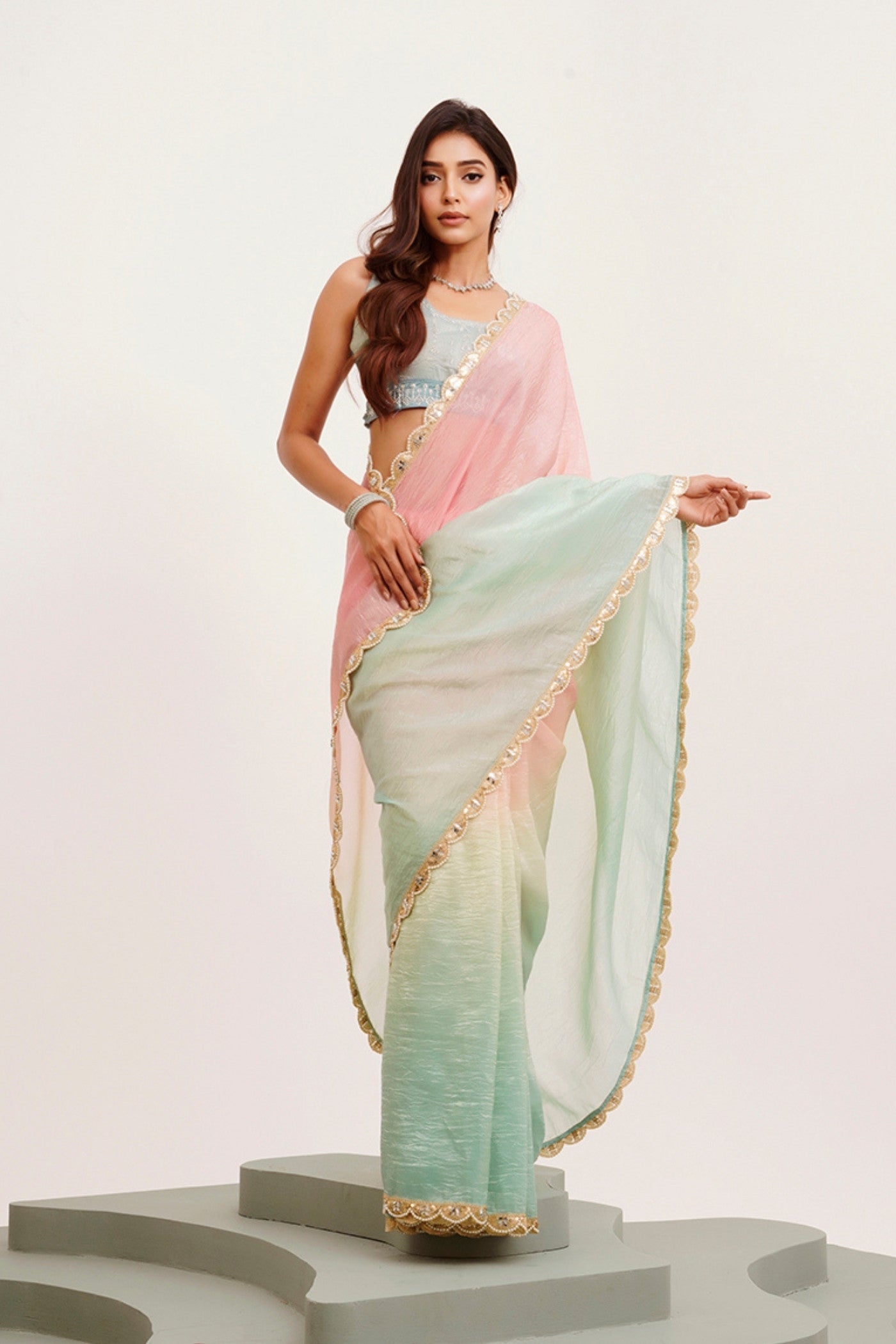 Buy MySilkLove Sky Blue and Pink Tissue Partywear Saree Online