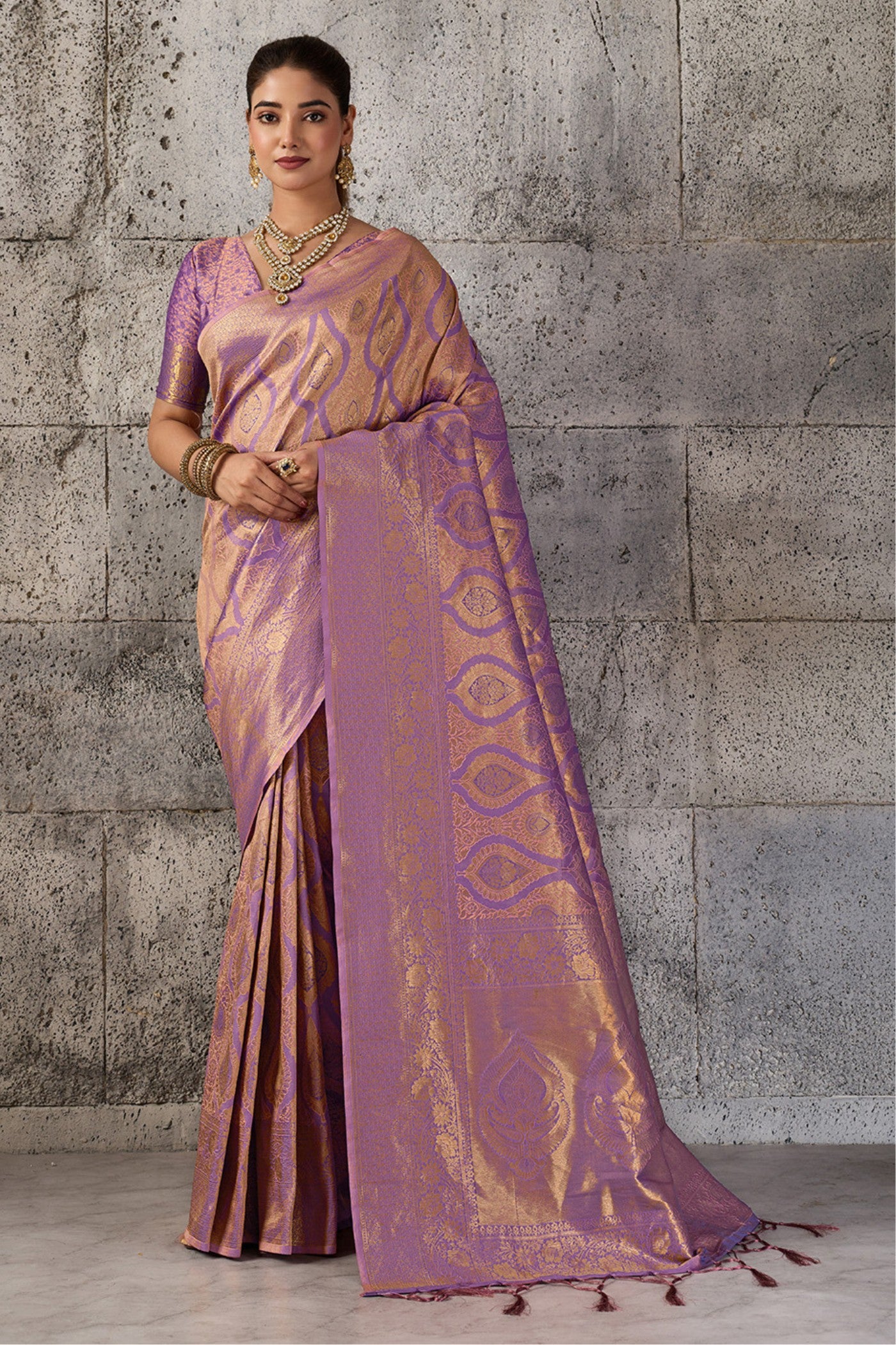 Buy MySilkLove Heliotrope Purple Woven Kanjivaram Saree Online