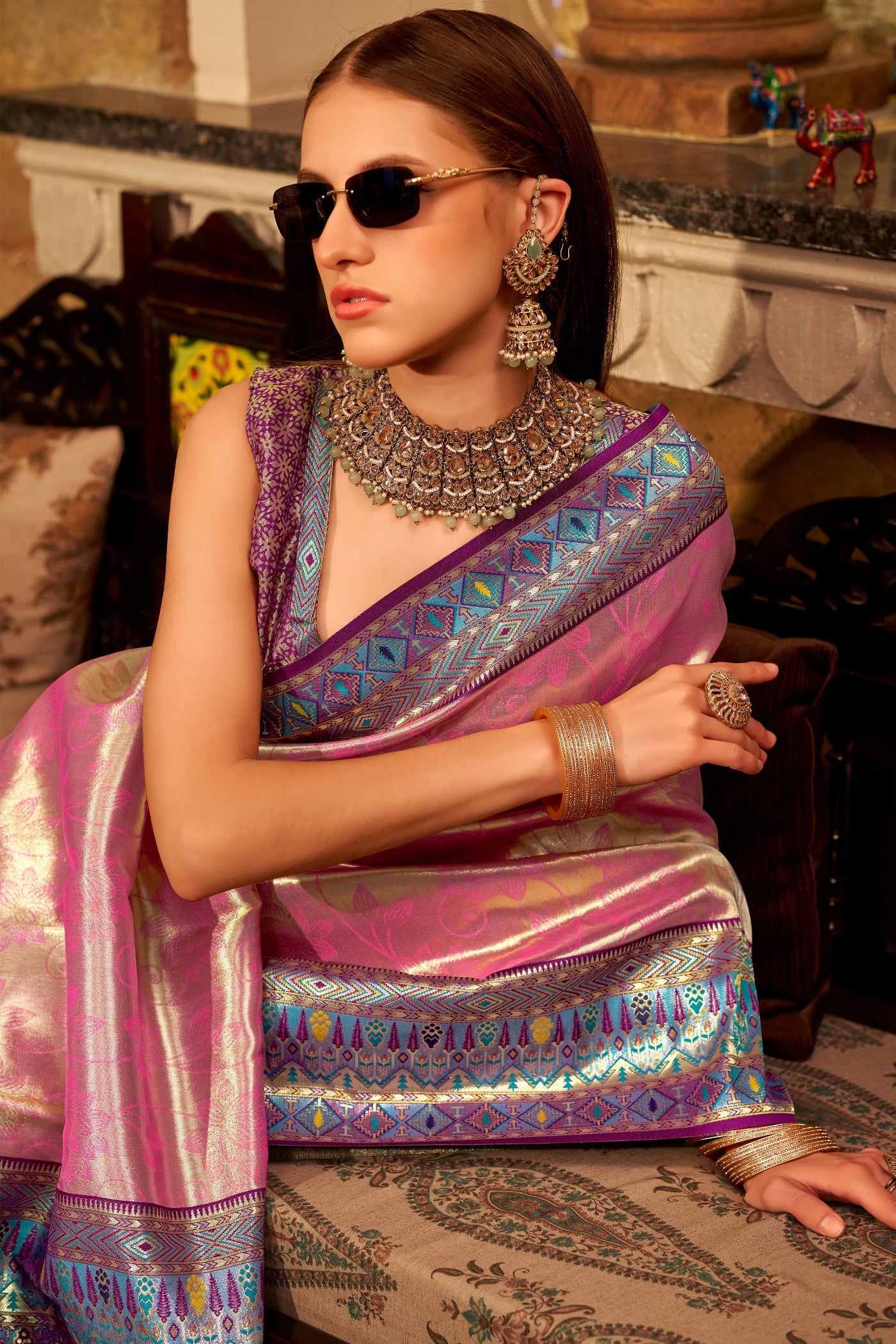 MySilkLove Pantone Peach Zari Woven Tissue Silk Saree