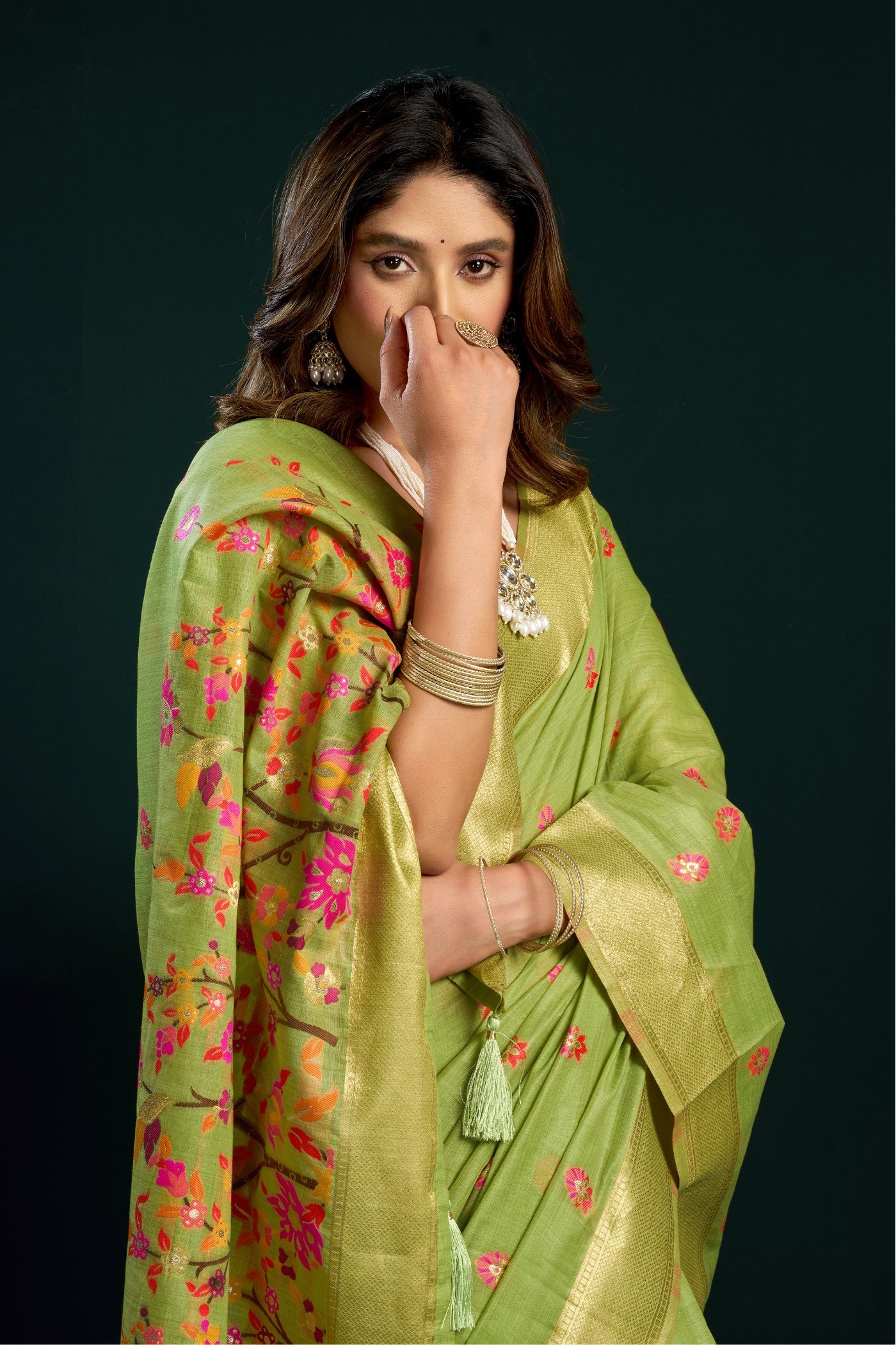 MySilkLove Artichoke Green Handloom Muga Cotton Saree