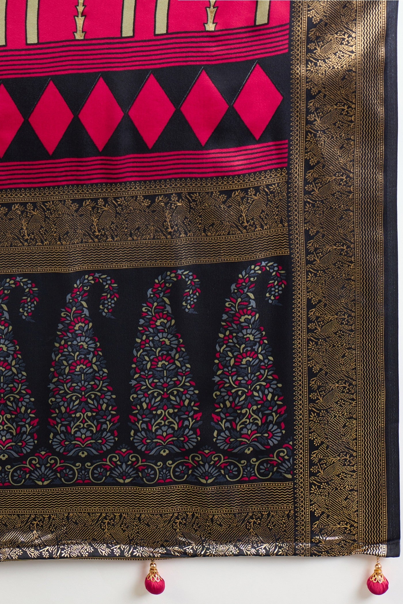 Buy MySilkLove Auburn Red and Black Printed Satin Crepe Silk Saree Online