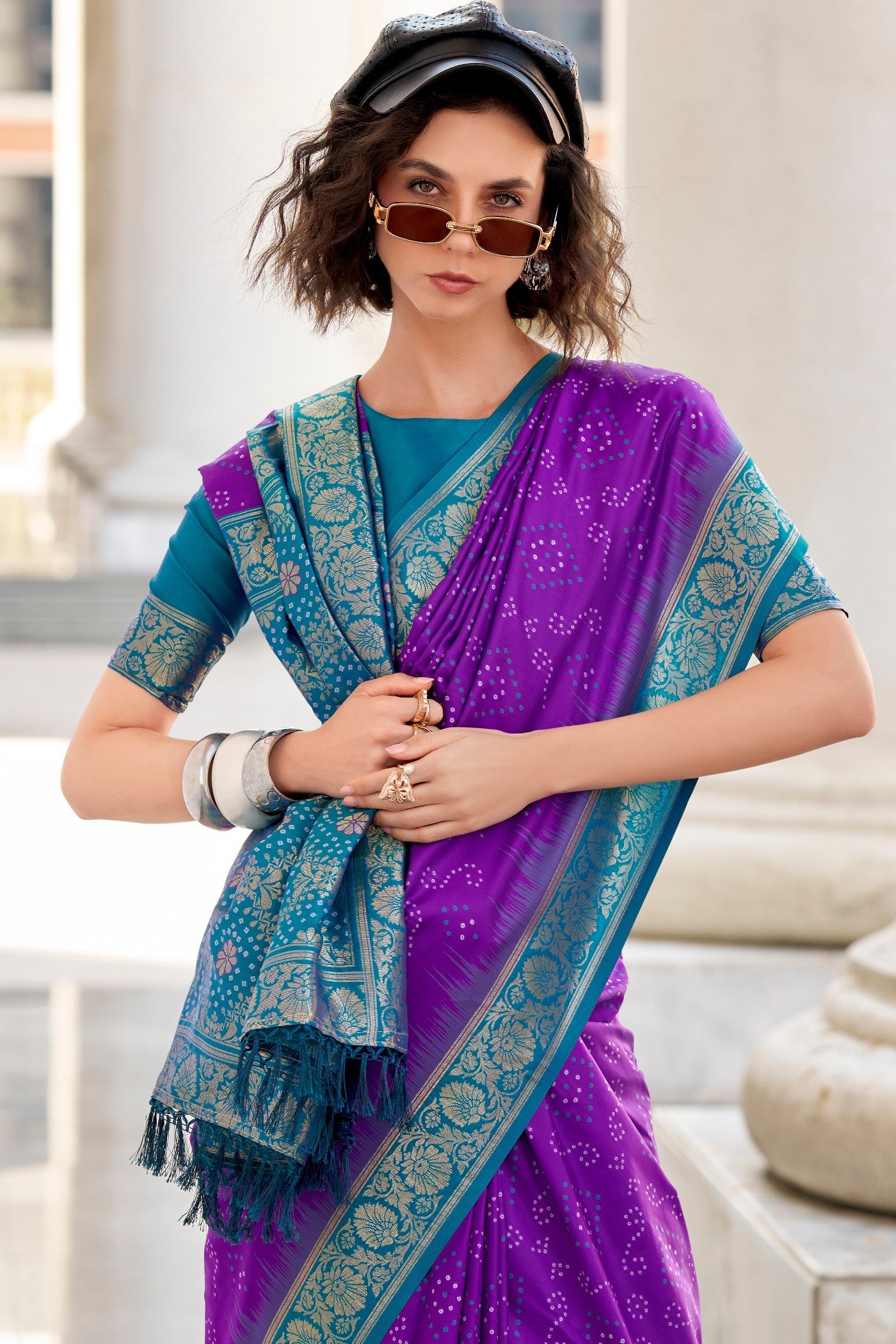 Buy MySilkLove Seance Purple Woven Banarasi Bandhani Soft Silk Saree Online