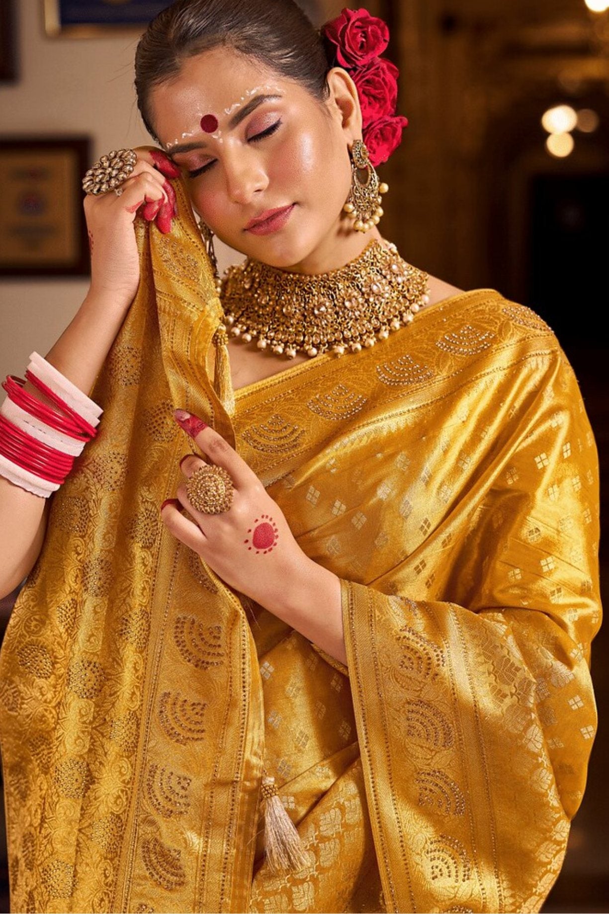 Buy MySilkLove Golden Yellow Zari Woven Banarasi Saree Online