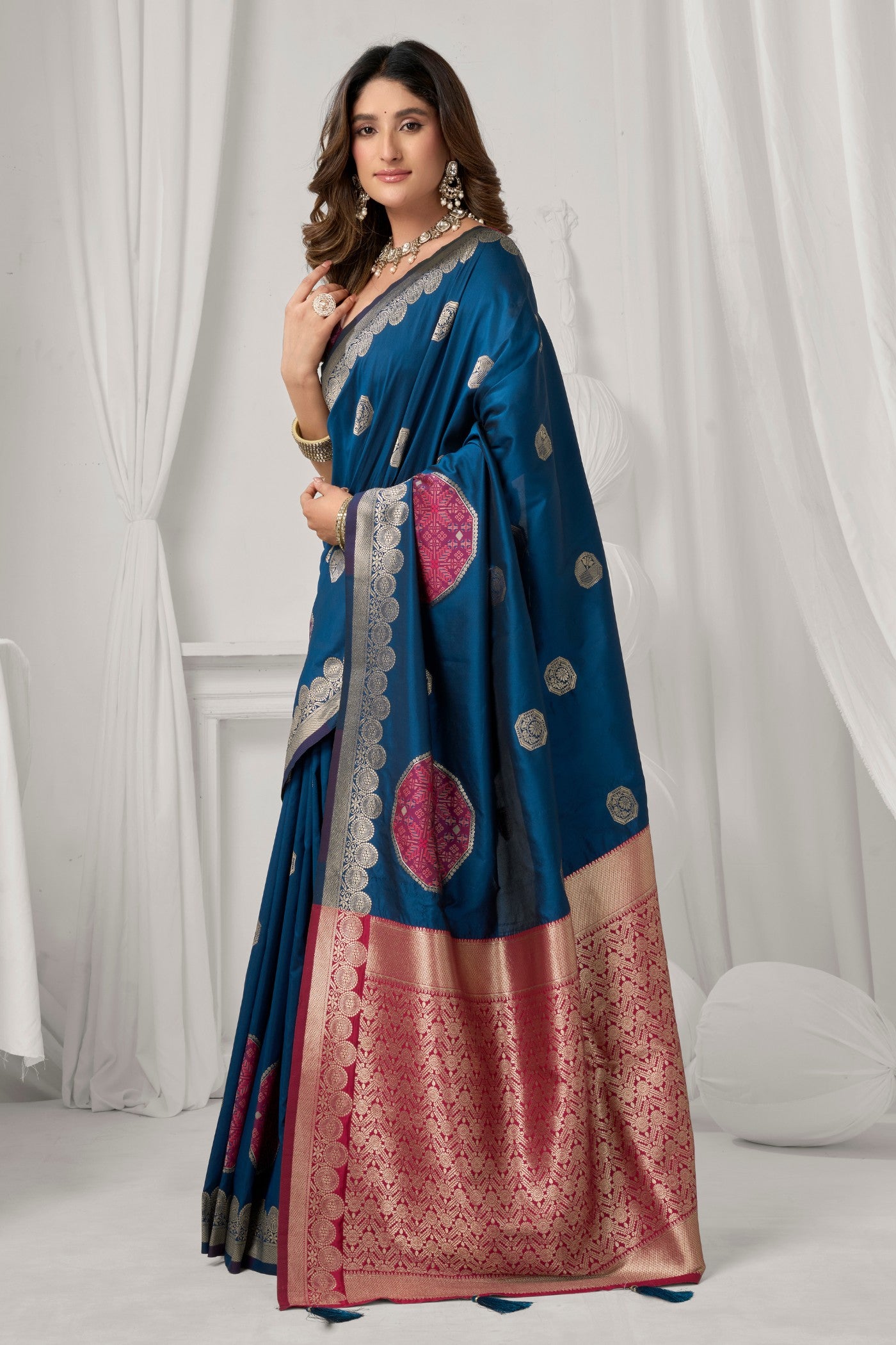 Buy MySilkLove Carolina Blue Woven Banarasi Soft Silk Saree Online