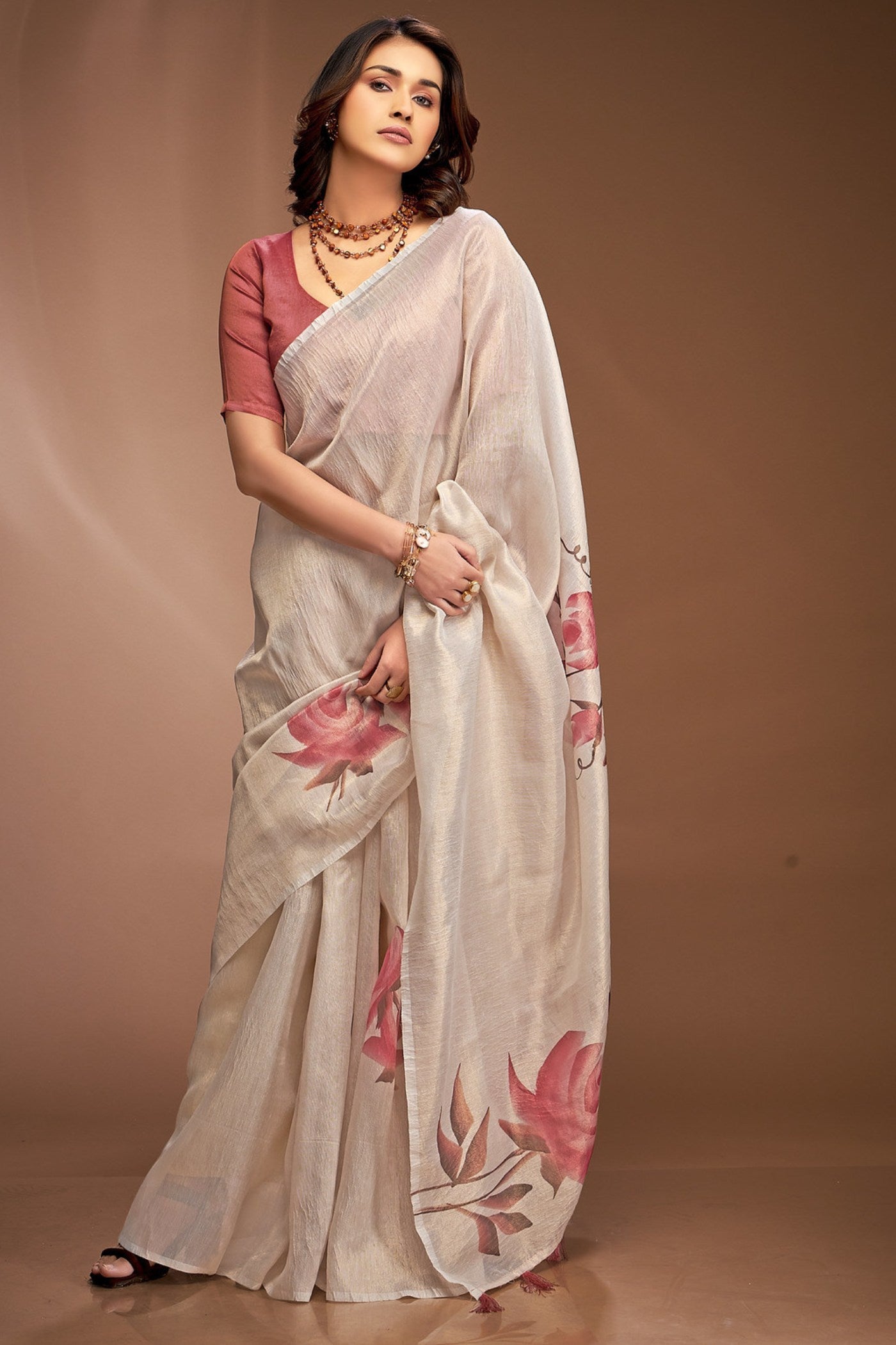 MySilkLove Jasmine White Printed Tissue Saree