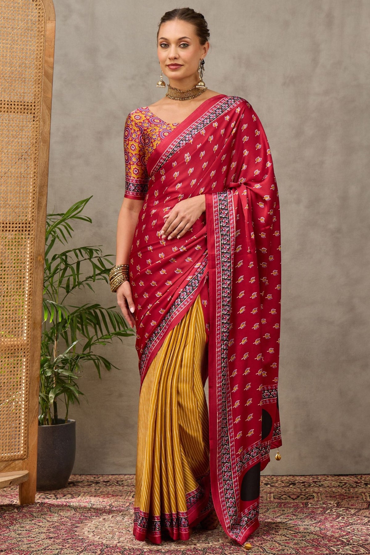 Buy MySilkLove Scarlet Red and Yellow Modal Satin Printed Silk Saree Online