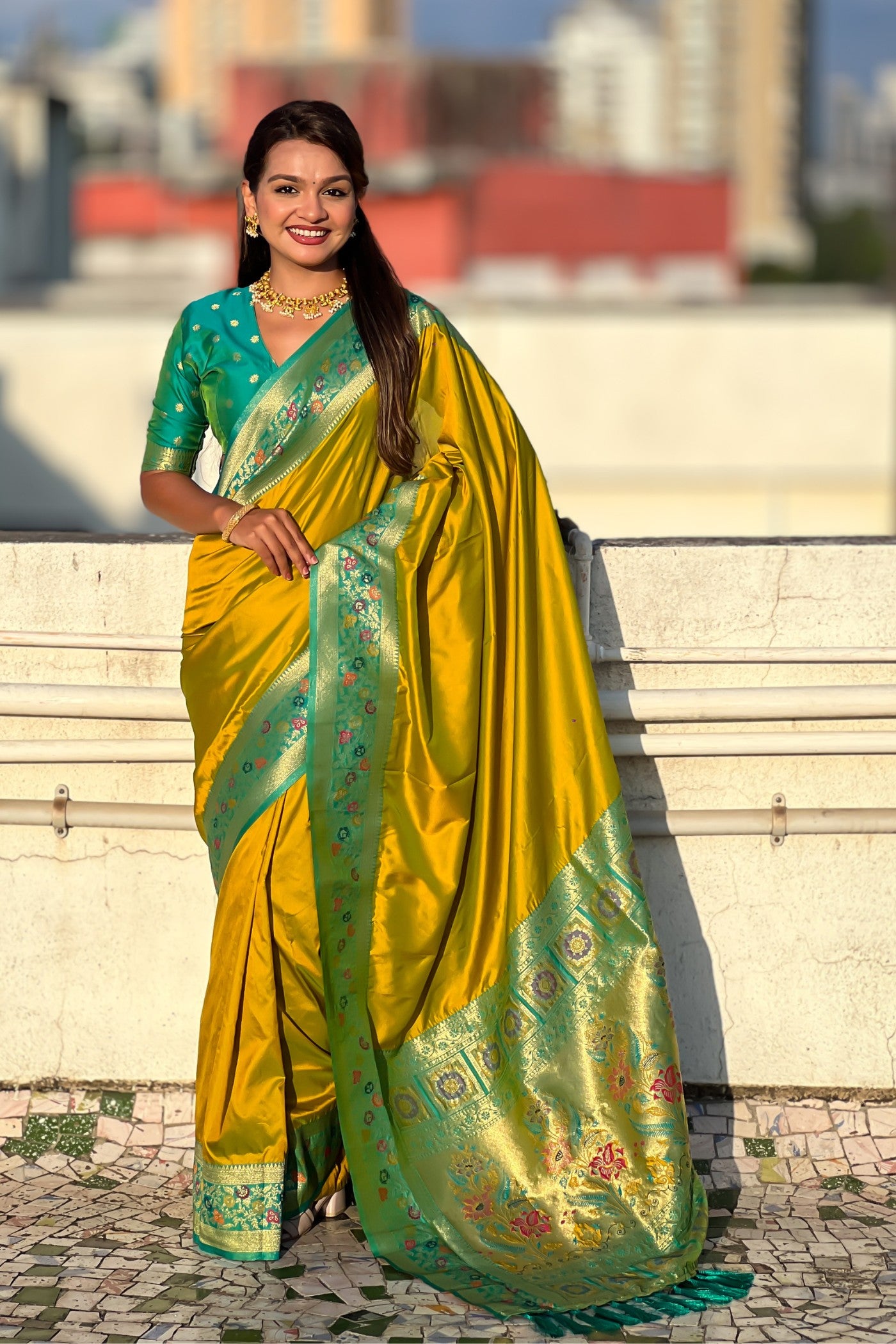 Buy MySilkLove Muddy Yellow Zari Woven Paithani Saree Online