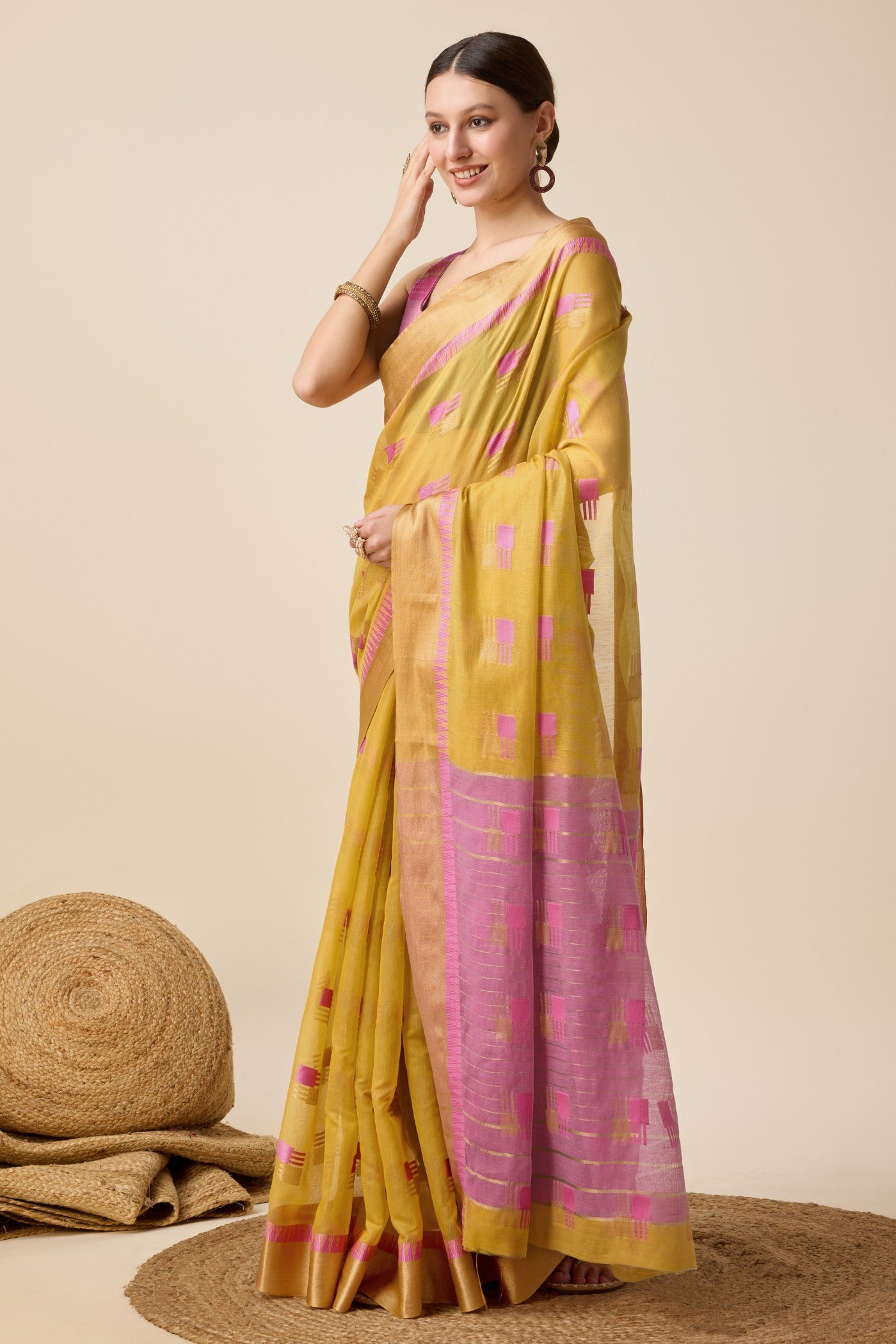 Buy MySilkLove Corn Yellow Cotton Soft Silk Saree Online