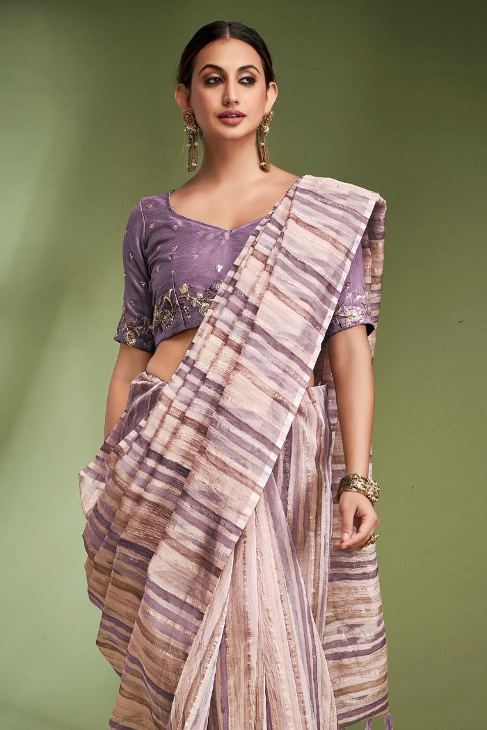 Buy MySilkLove Comet Purple Woven Tissue Saree Online