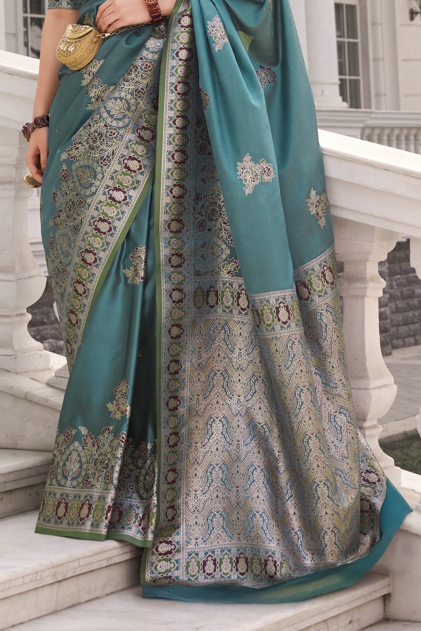 Buy MySilkLove Havelock Blue Woven Banarasi Saree Online