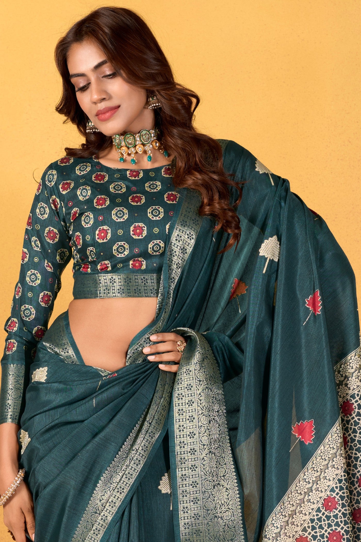 Buy MySilkLove Forest Green Woven Dola Silk Saree Online