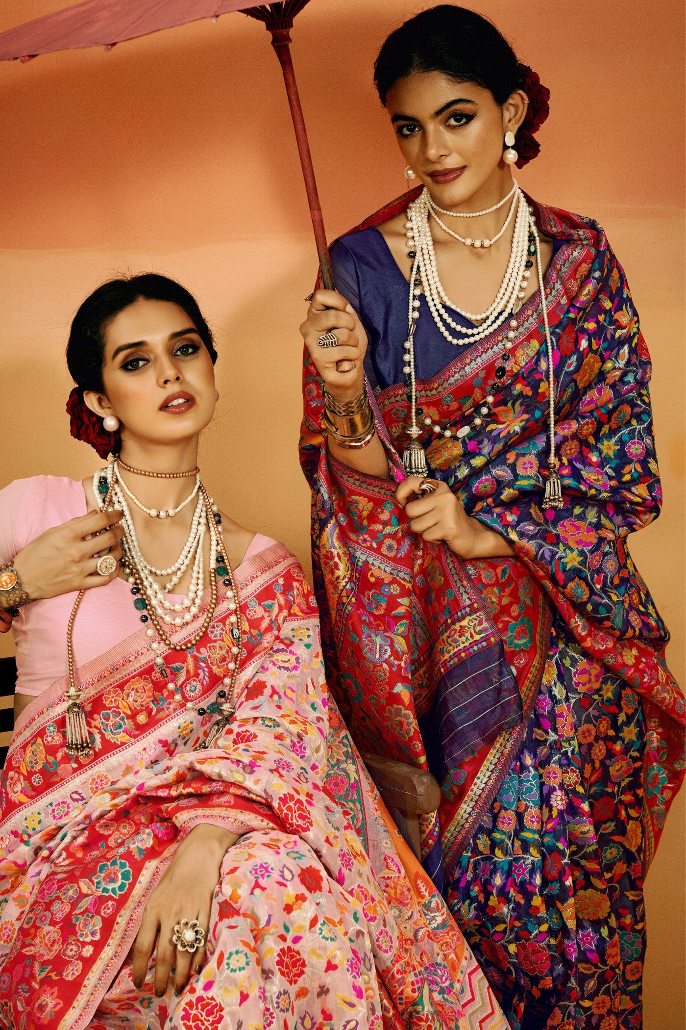 Buy MySilkLove Heather Peach Kashmiri Handloom Jamewar Saree Online