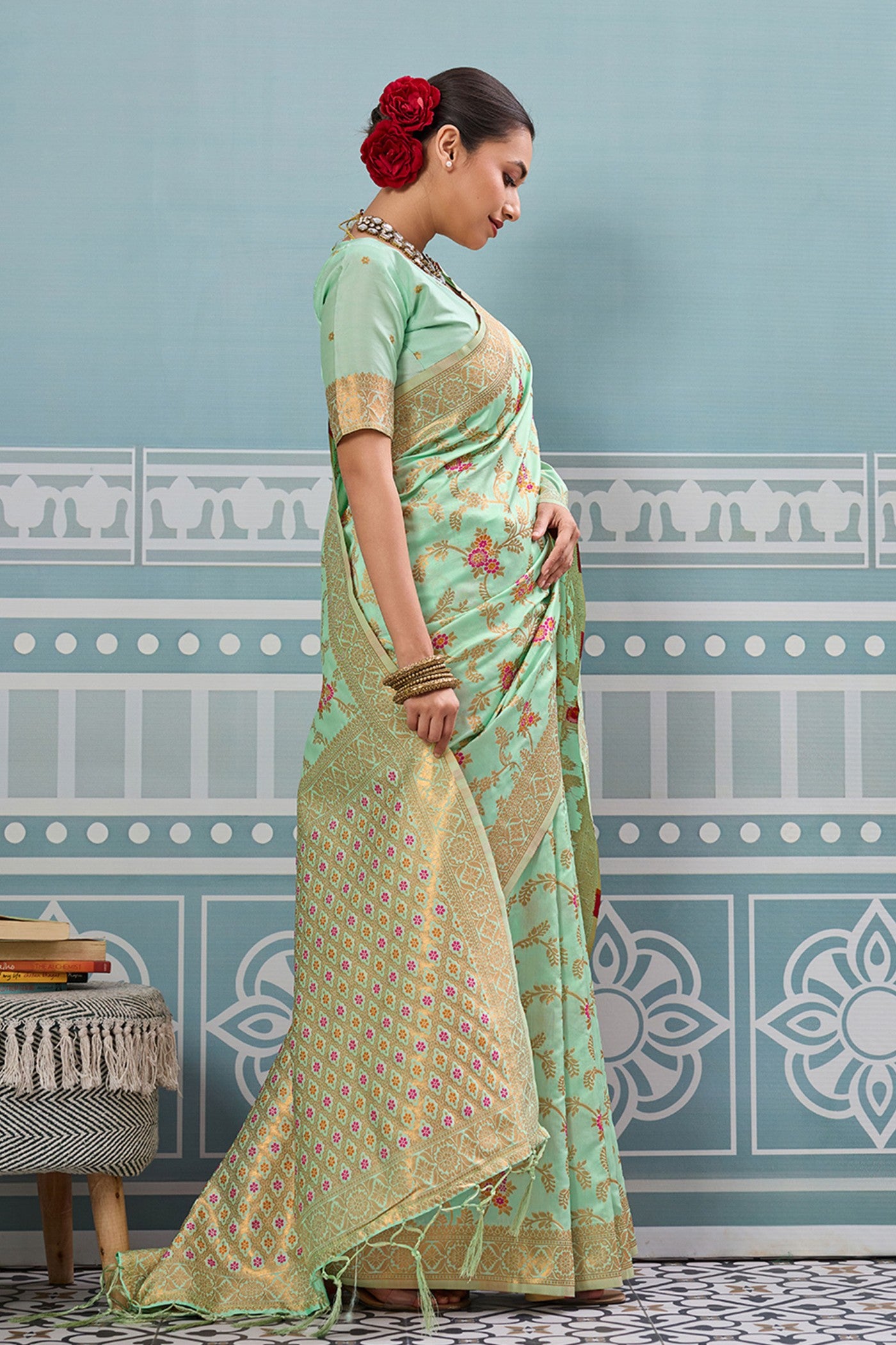 Buy MySilkLove Artichoke Green Woven Banarasi Saree Online