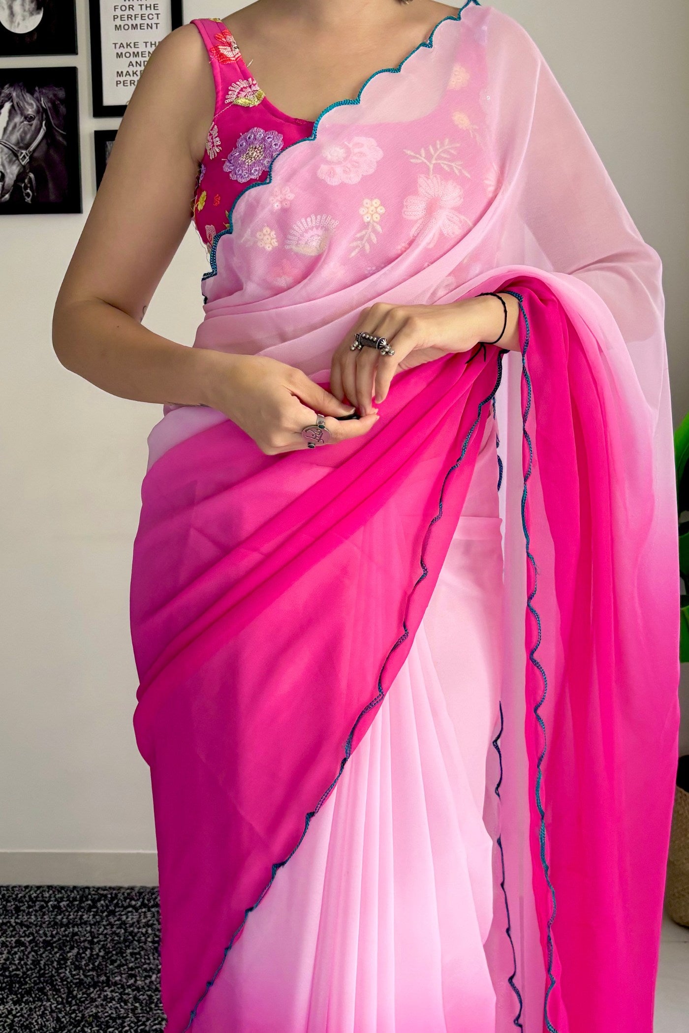 Buy MySilkLove Lipstick Pink Georgette Saree Online