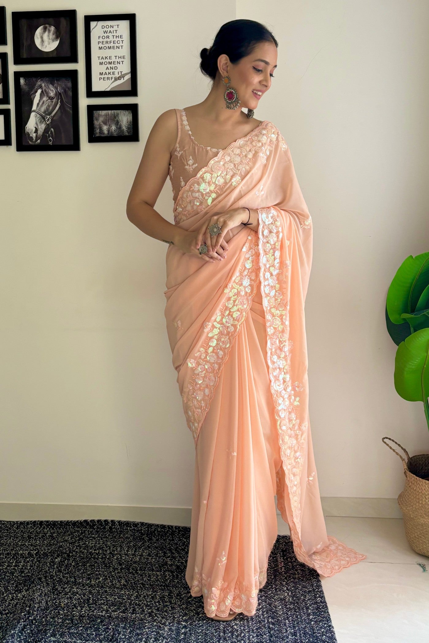 Buy MySilkLove Manhattan Orange Embroidery Georgette saree Online