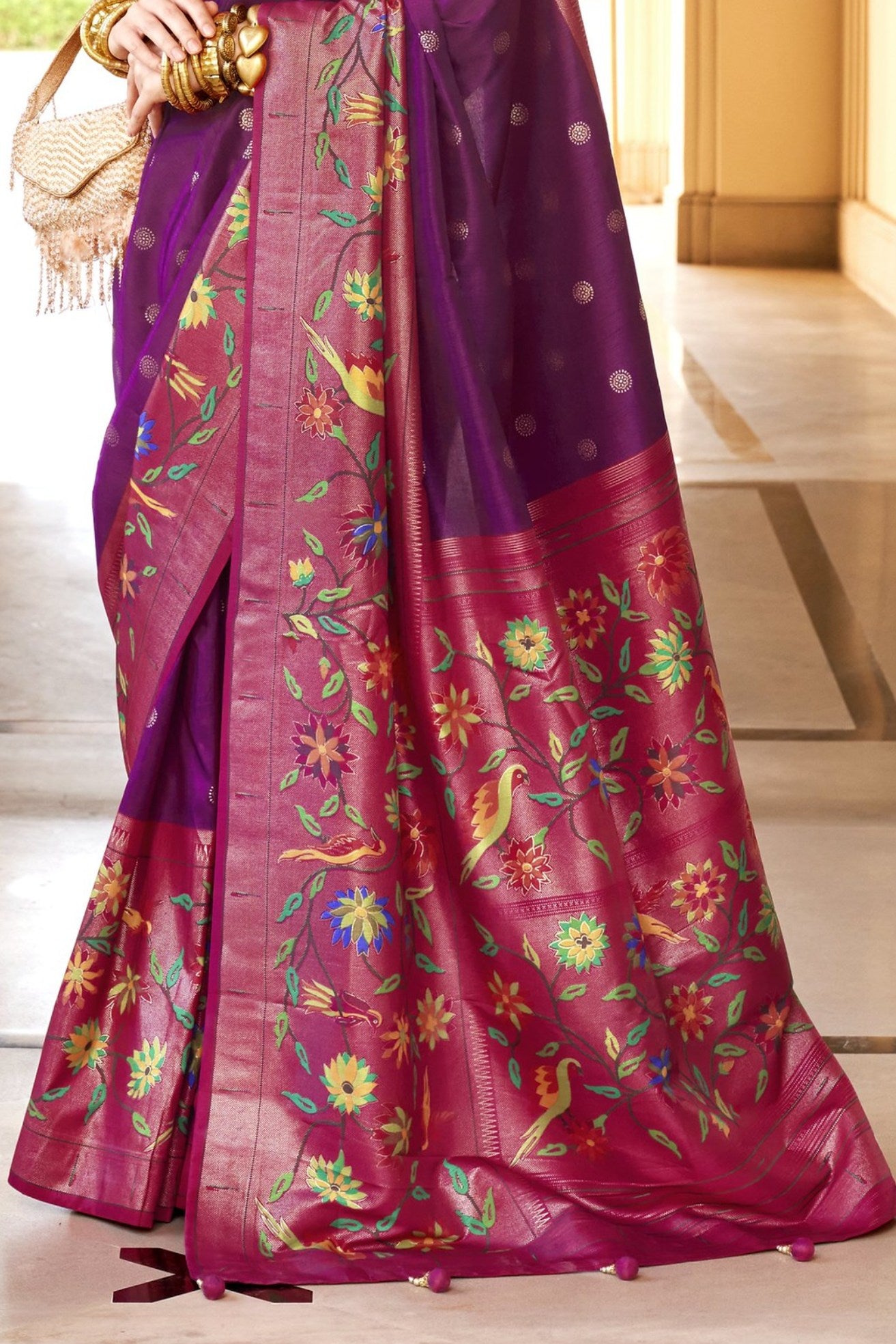 Buy MySilkLove Wine Berry Purple Woven Paithani Designer Saree Online