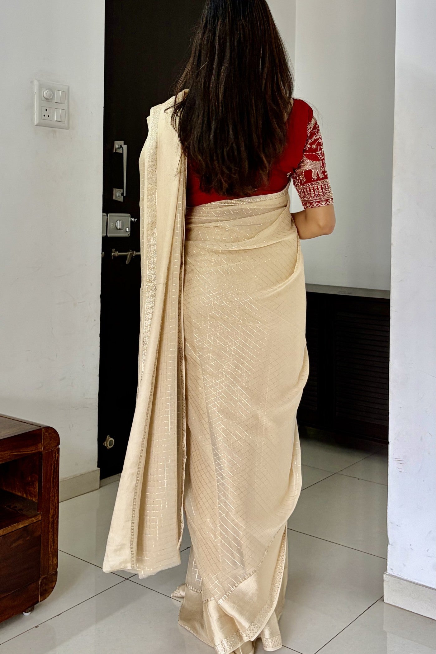 Buy MySilkLove Pearly Cream Georgette Partywear Saree Online
