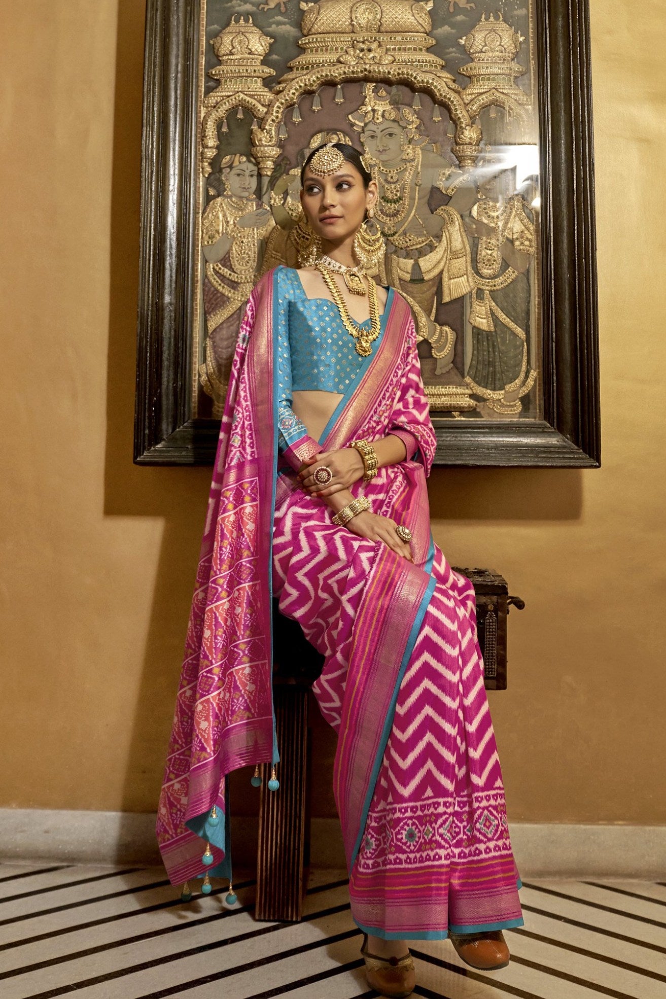 MySilkLove Rouge Pink Printed Patola Saree