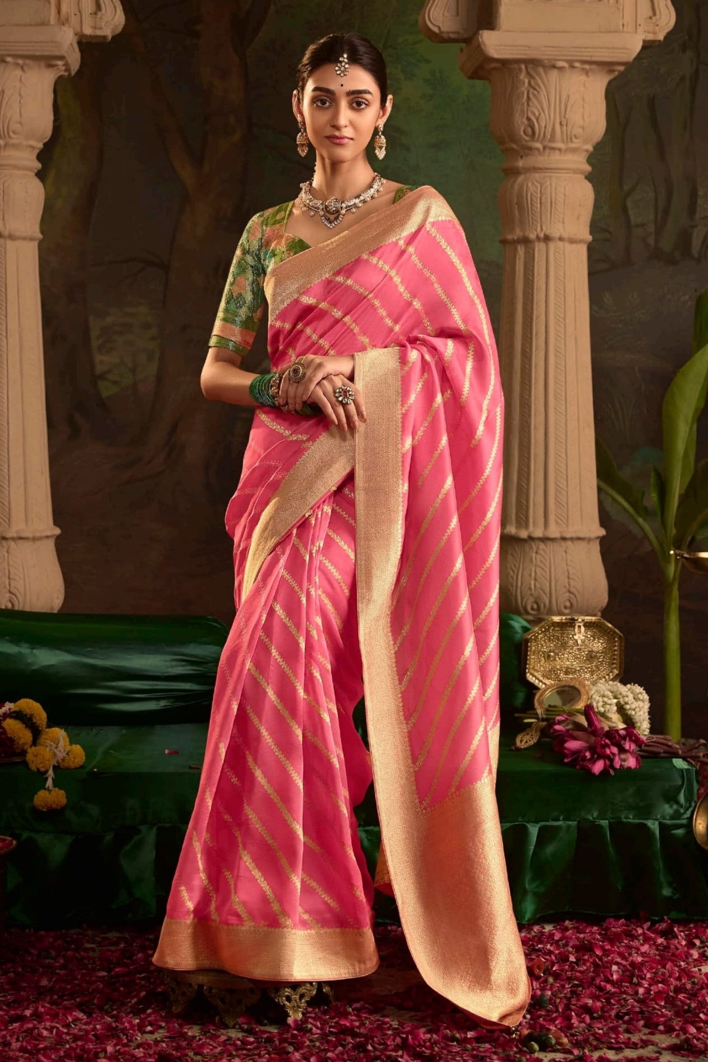 Buy MySilkLove Tulip Pink Designer Banarasi Dola Silk Saree Online