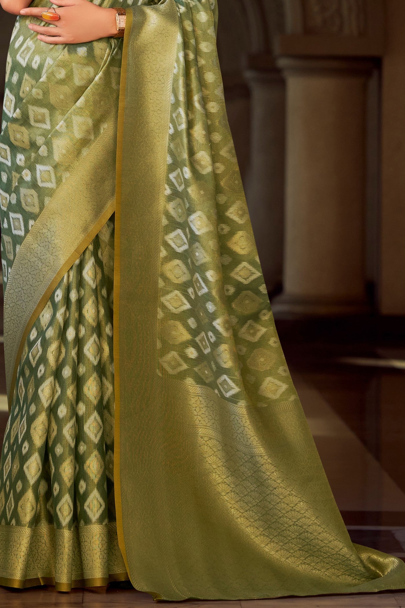 Buy MySilkLove Mineral Green Tissue Silk Saree Online