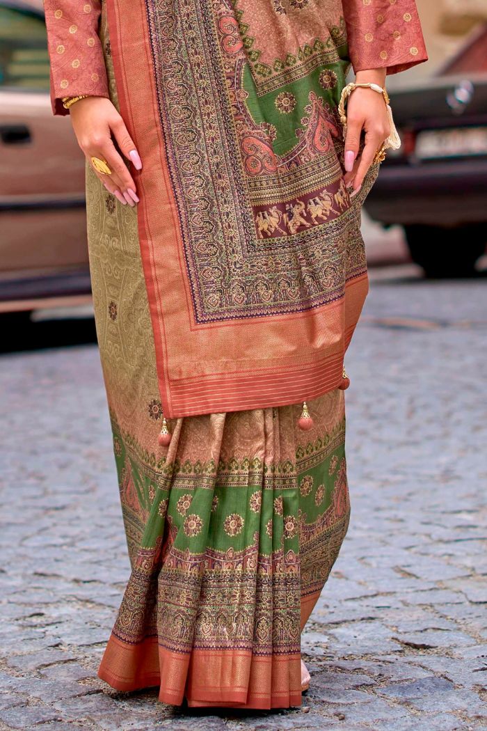 Buy MySilkLove Go Ben Green Printed Patola Saree Online