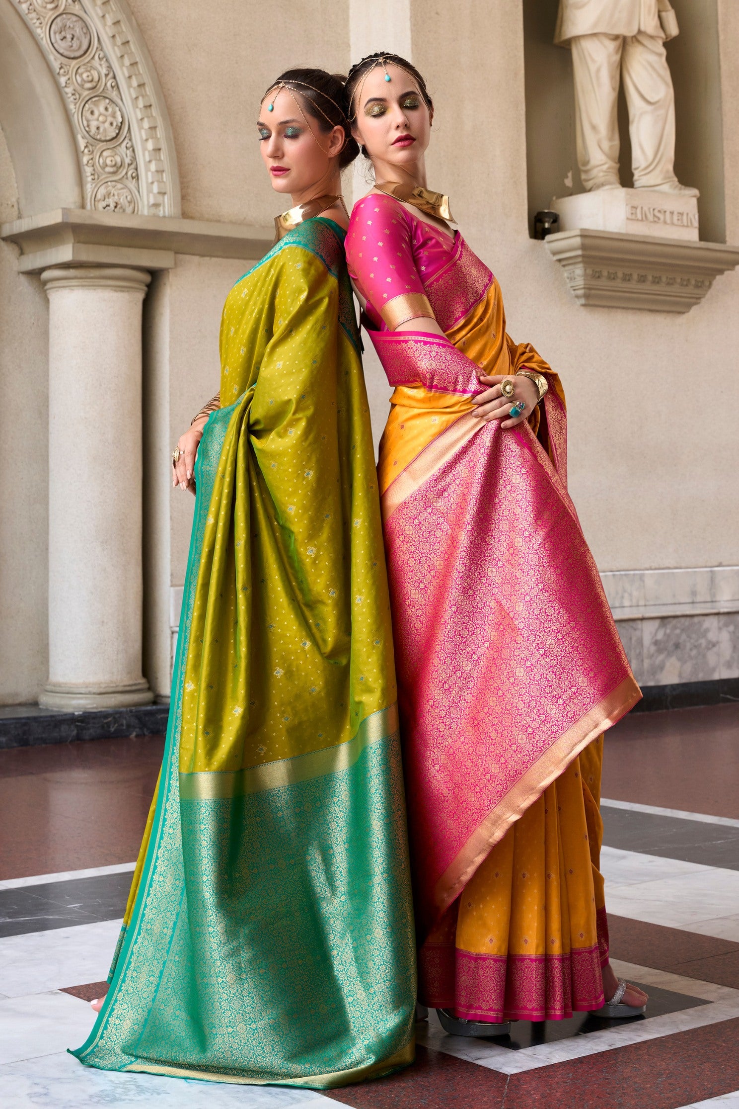 Buy MySilkLove Dark Mustard Green Zari Woven Banarasi Soft Silk Saree Online