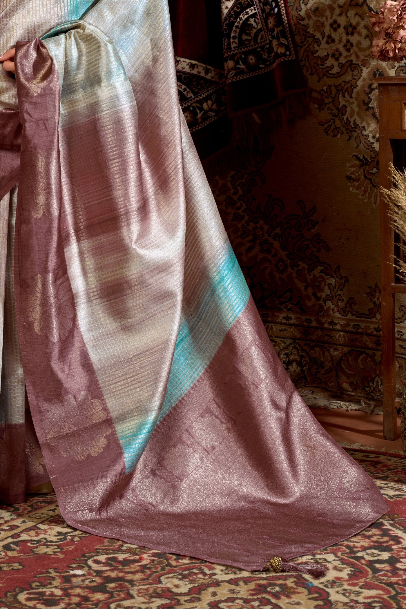 Buy MySilkLove Taupe Purple Banarasi Soft Silk Saree Online