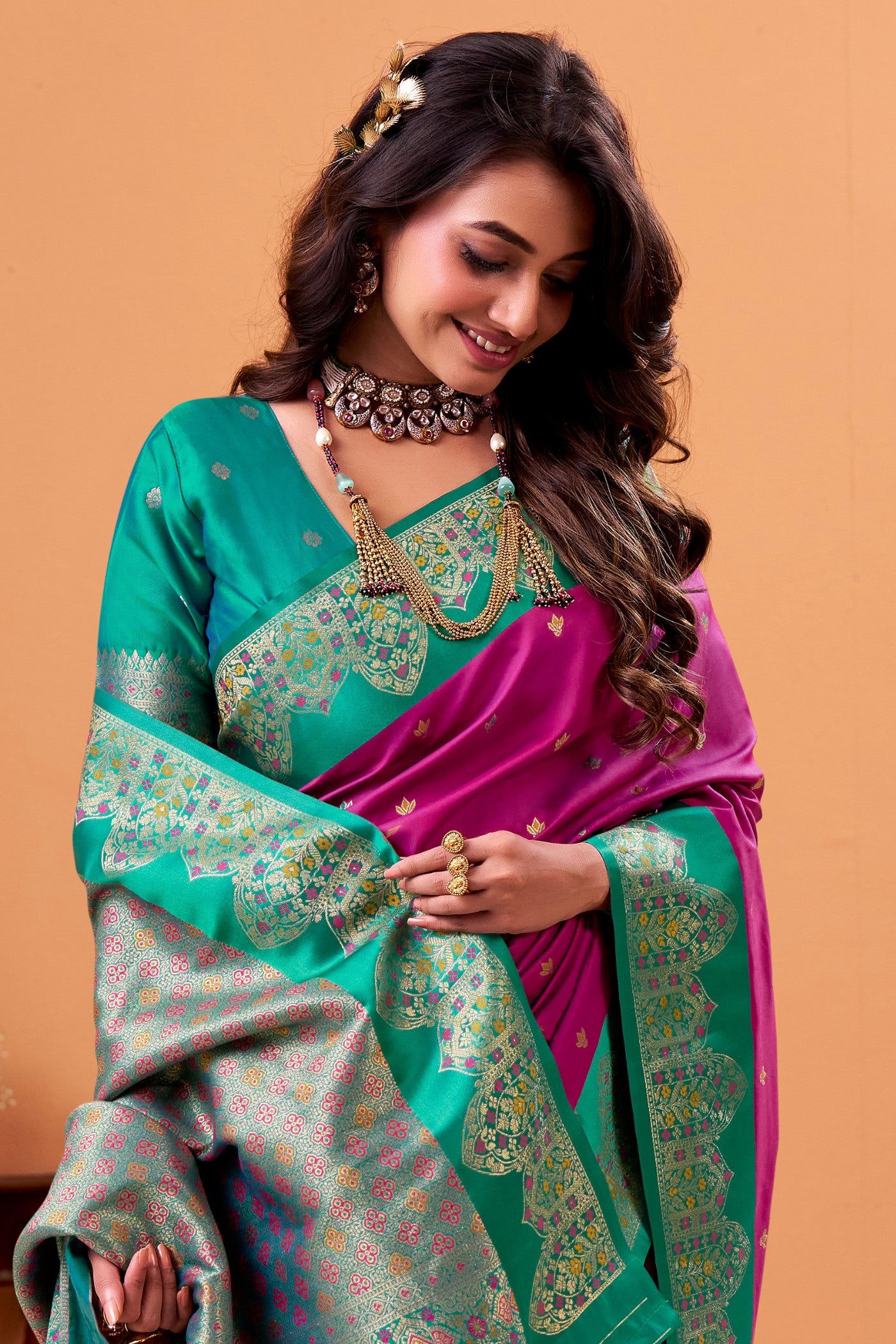Buy MySilkLove Jam Purple Woven Satin Soft Silk Saree Online