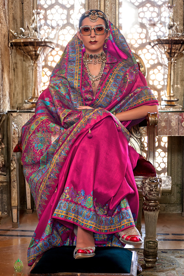 Buy MySilkLove Razzmatazz Pink Printed Banarasi Saree Online