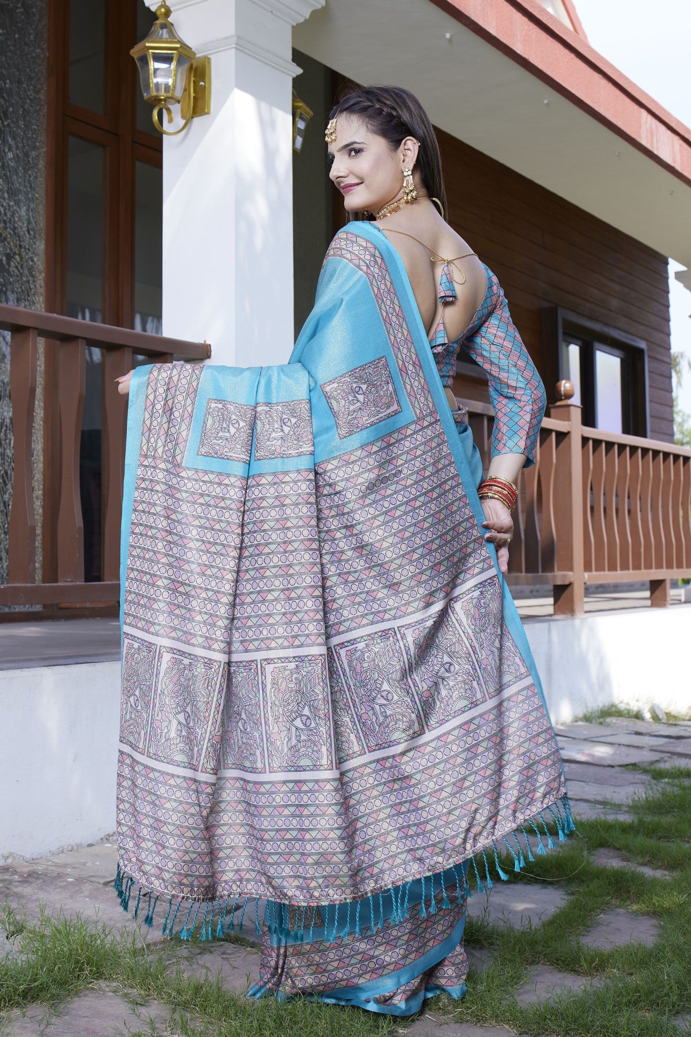 Buy MySilkLove Butterfly Blue Banarasi Digital Printed Saree Online