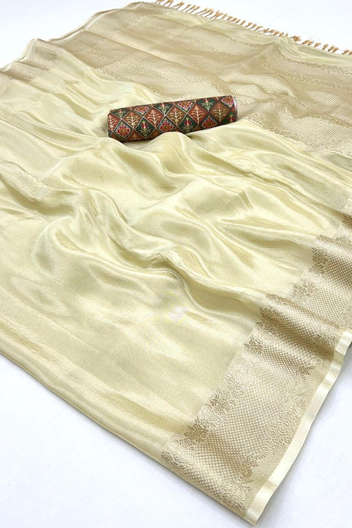 Buy MySilkLove Bison Cream Tissue Silk Saree Online