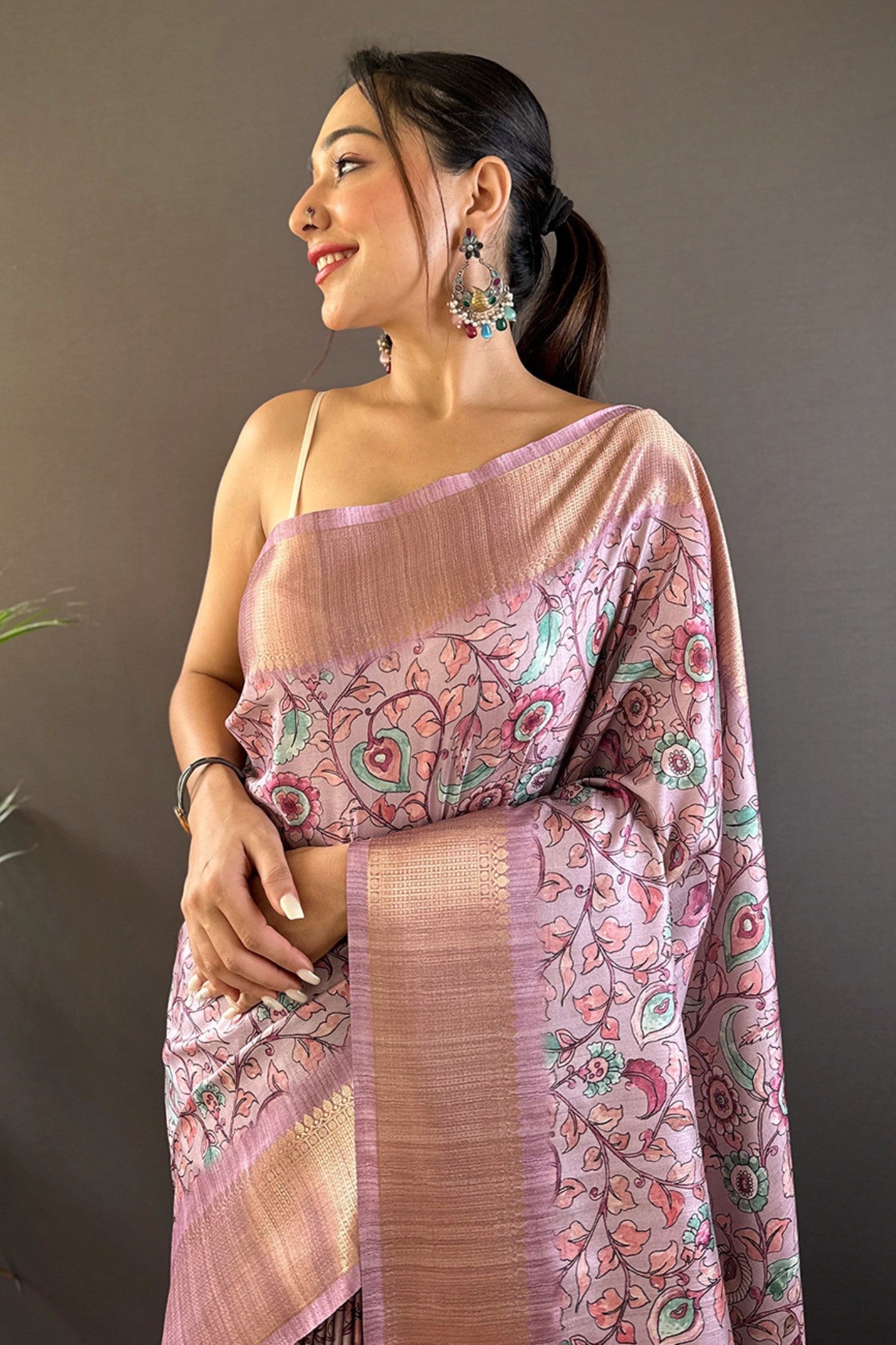 Buy MySilkLove Blssom Pink Printed Tussar Silk Saree Online