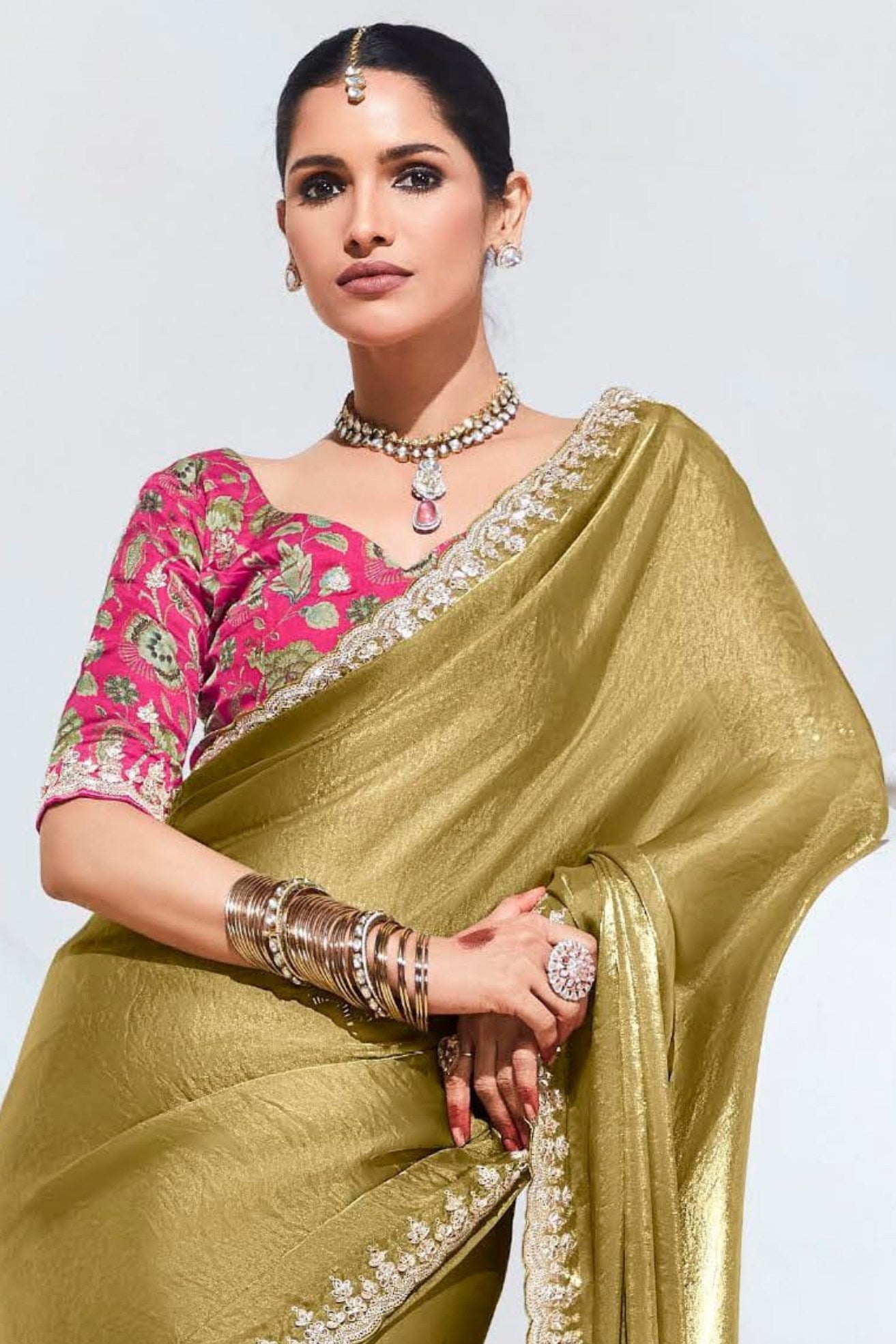 Buy MySilkLove Kumera Yellow Tissue Organza Designer Partywear Saree Online