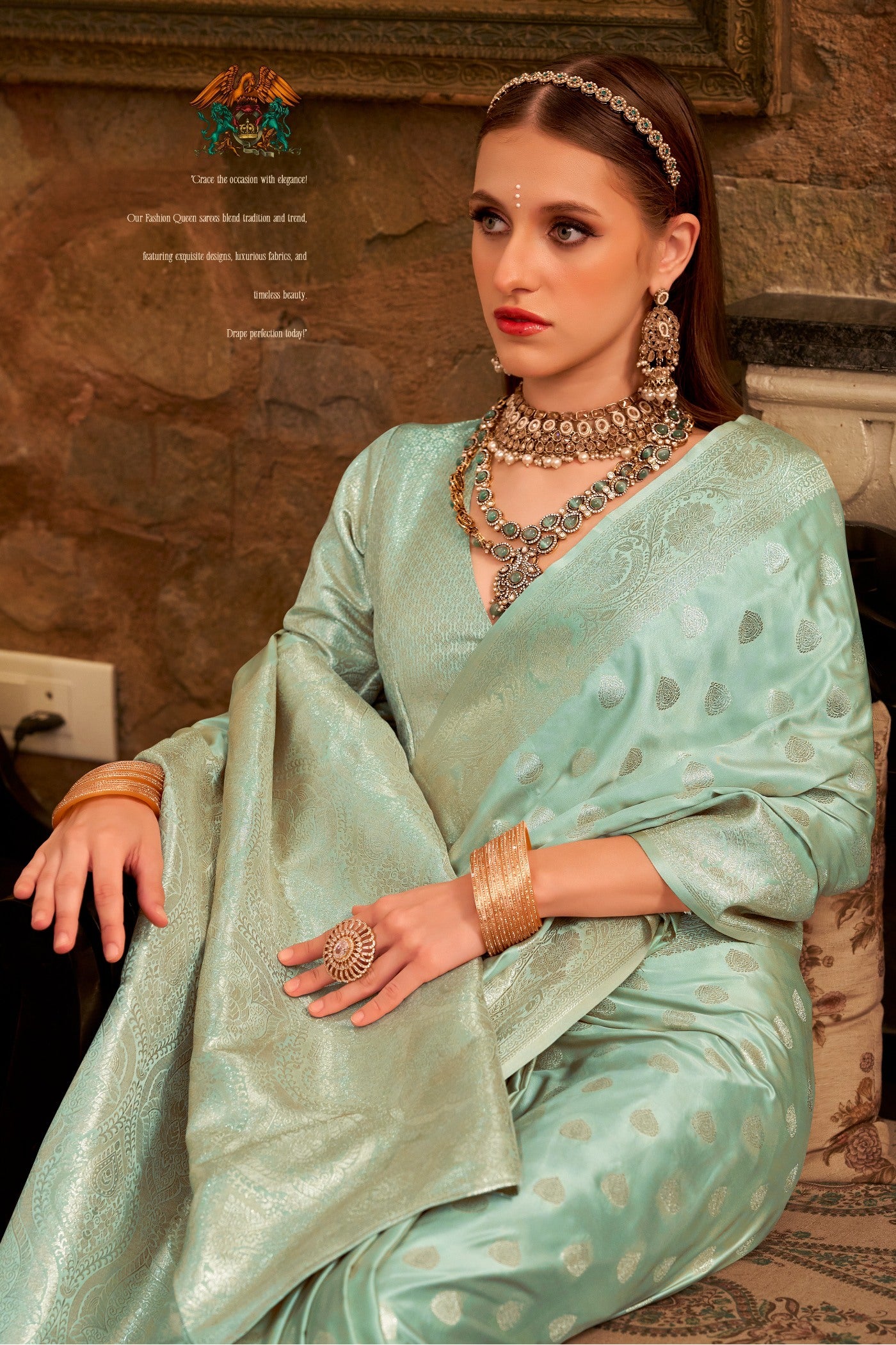 MySilkLove Artichoke Green Woven Banarasi Satin Soft Silk Saree