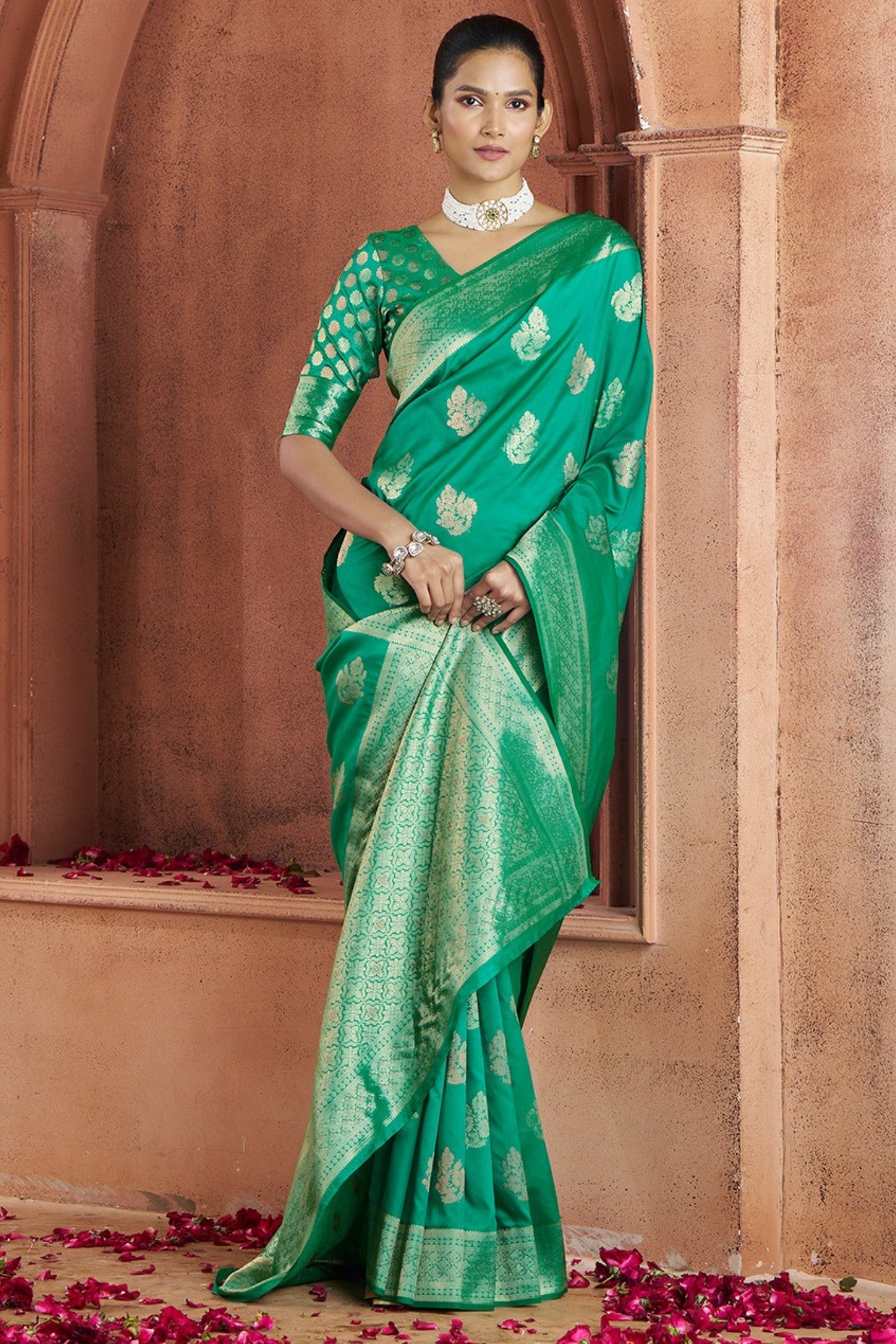 Buy MySilkLove Forest Green Woven Banarasi Saree Online