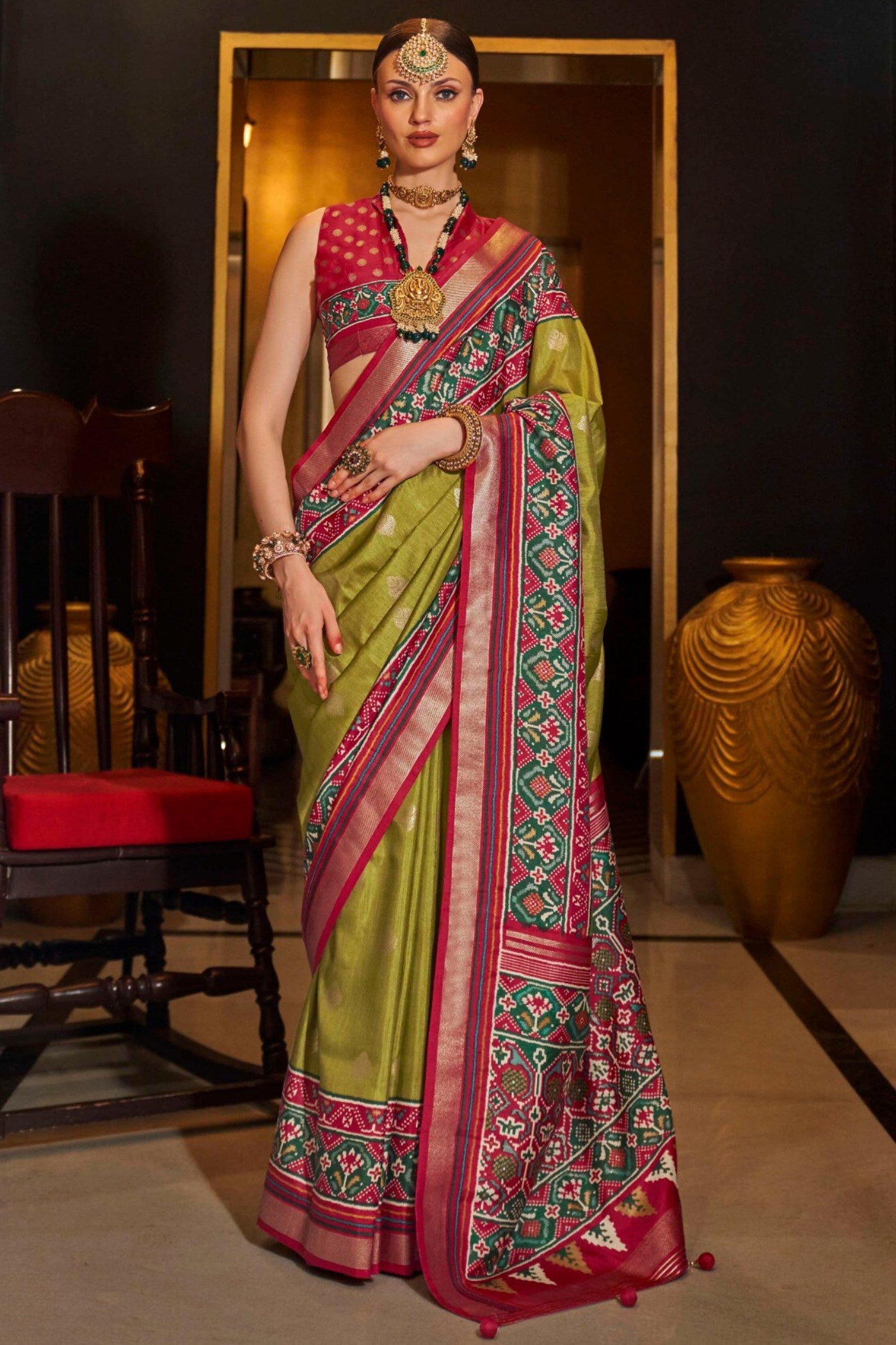 Buy MySilkLove Metallic Sunburst Green Printed Patola Saree Online