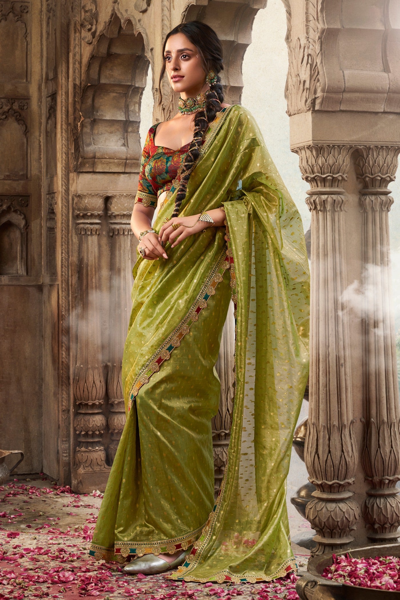 Buy MySilkLove Saratoga Green Tissue Designer Saree Online