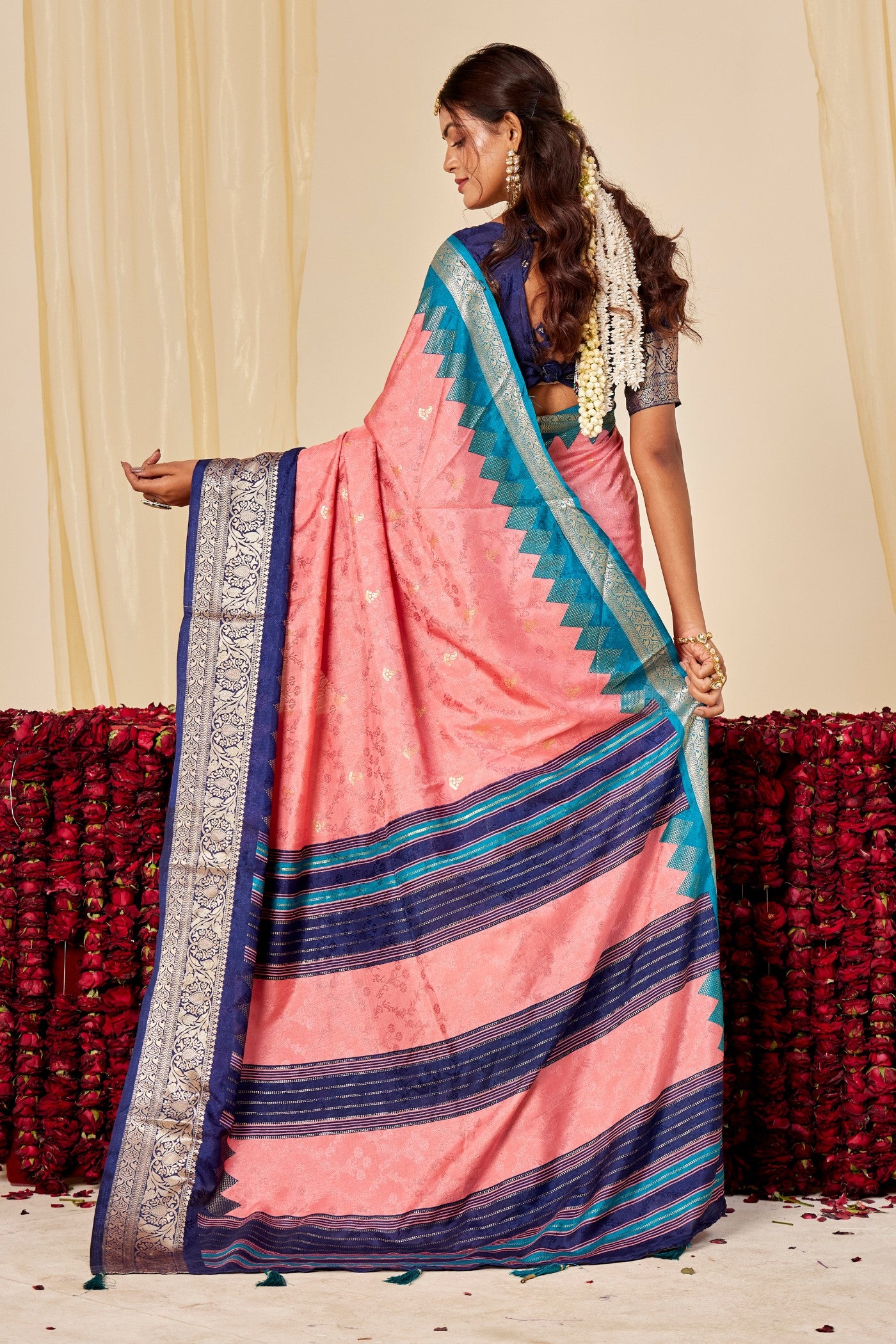 Buy MySilkLove Blossom Pink Tussar Printed Silk Saree Online