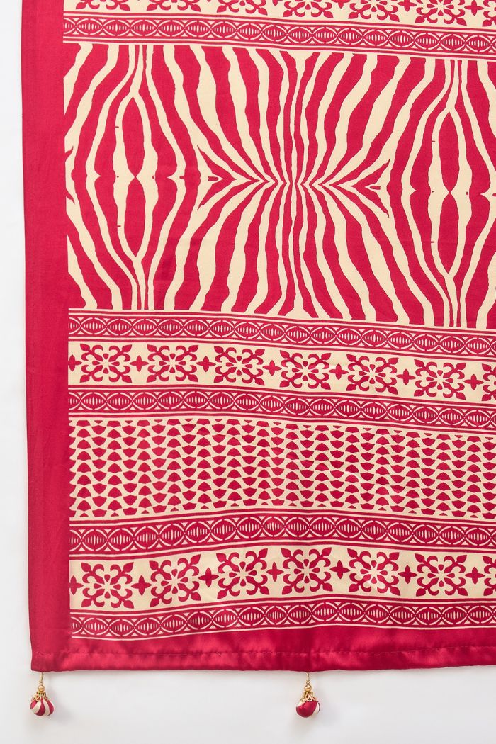Buy MySilkLove Wine Red Modal Ajrakh Satin Printed Silk Saree Online