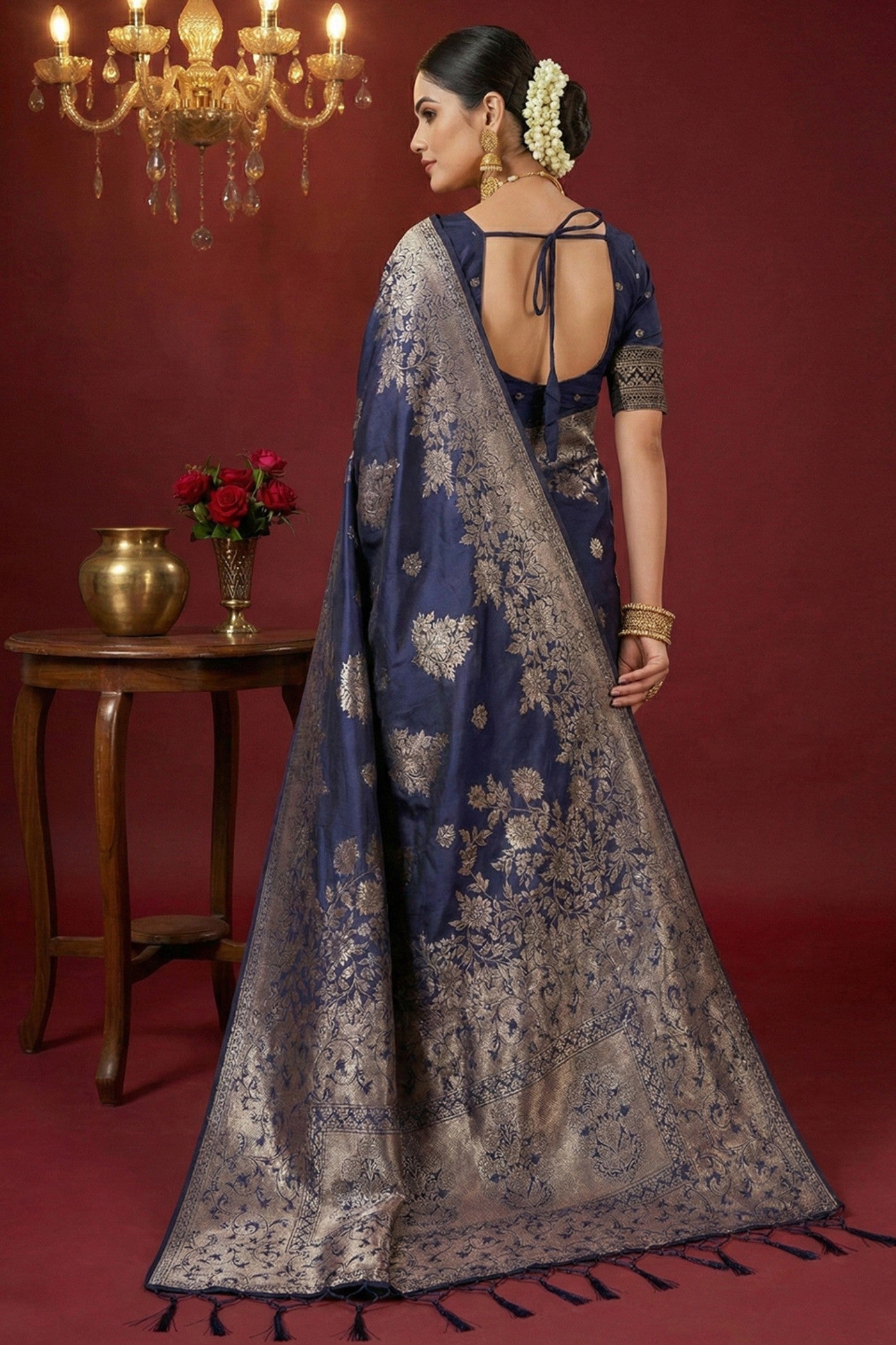 Buy MySilkLove Navy Blue Woven Banarasi Silk Saree Online