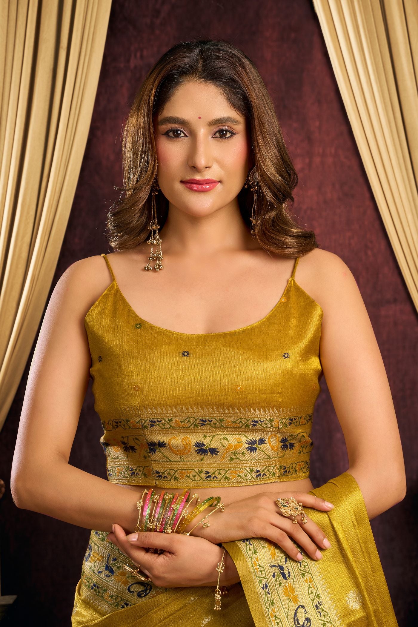 Buy MySilkLove Golden Yellow Woven Tissue Paithani Saree Online
