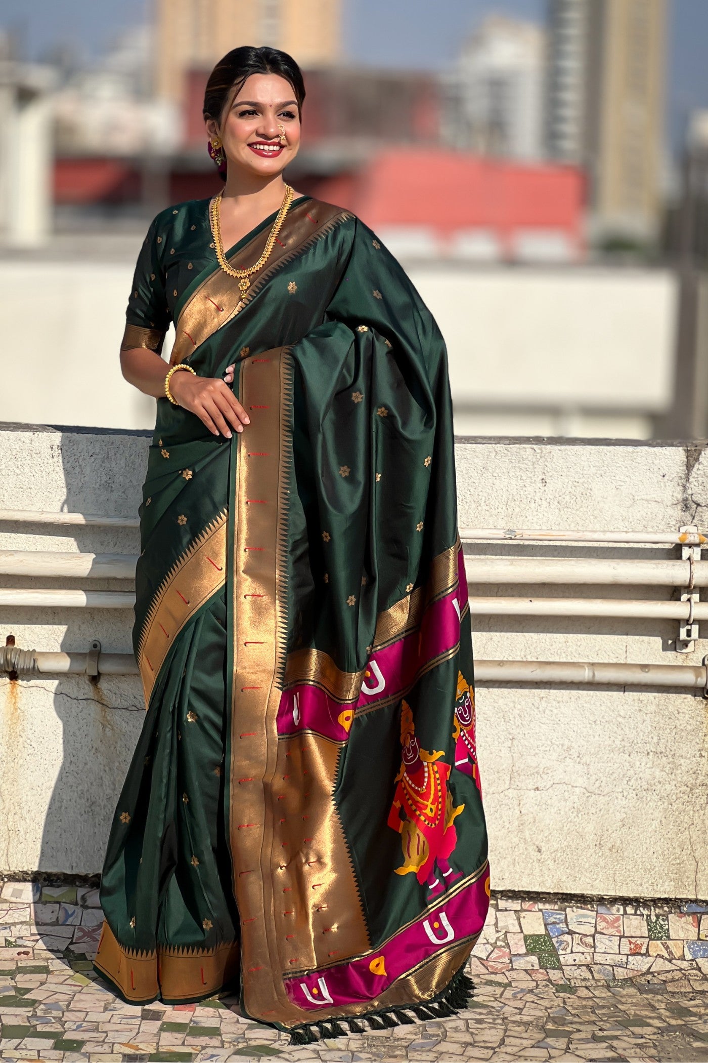 Buy MySilkLove Racing Green Woven Paithani Saree Online